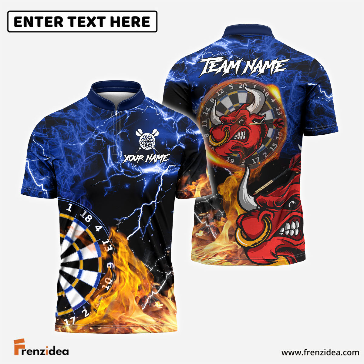 Frenzidea Darts Bullseye Flame Thunder Personalized Name, Team Name 3D Shirt (4 Colors)