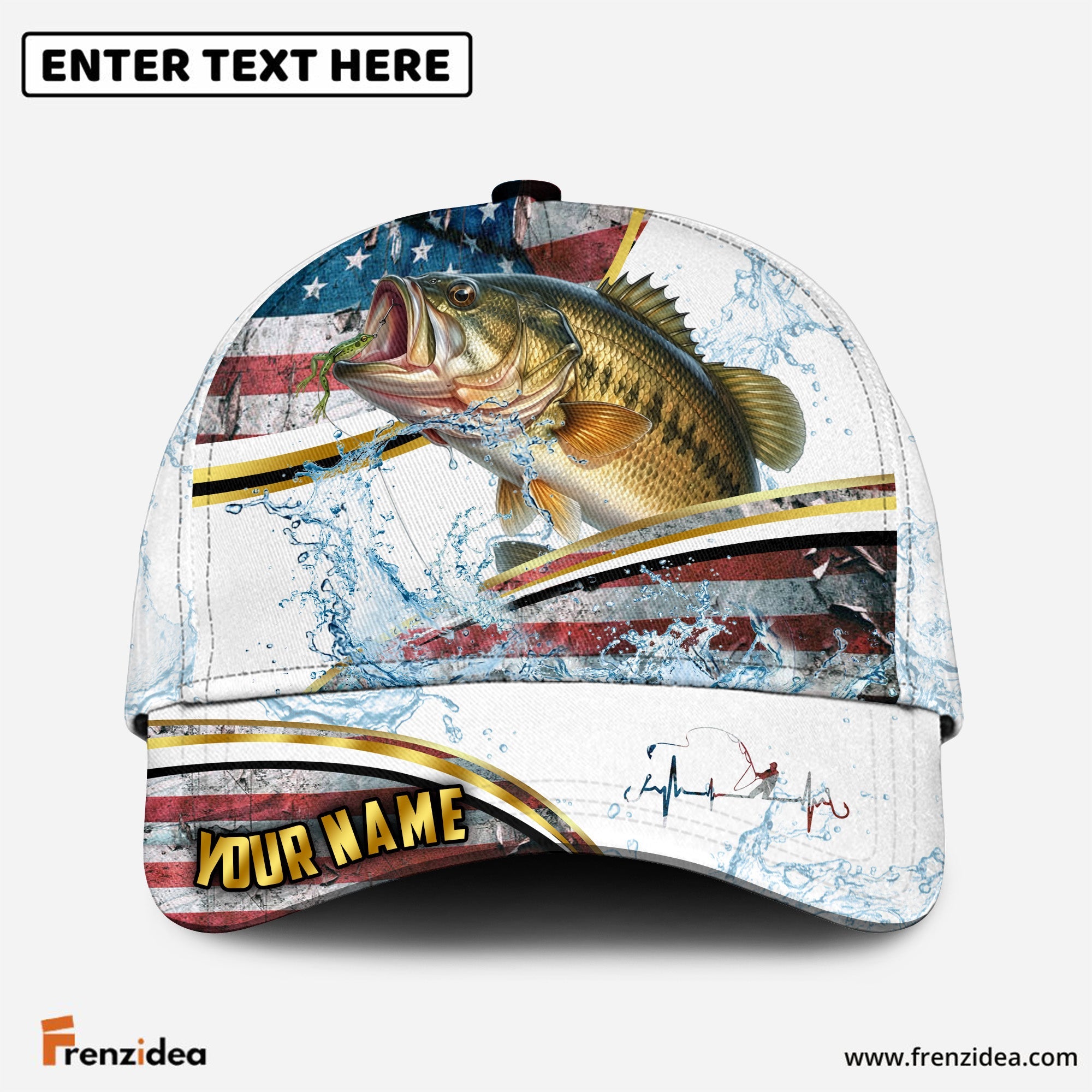(12 Breeds) Frenzidea Patriotic US Flag Fishing Water Splash Customized Name 3D Cap