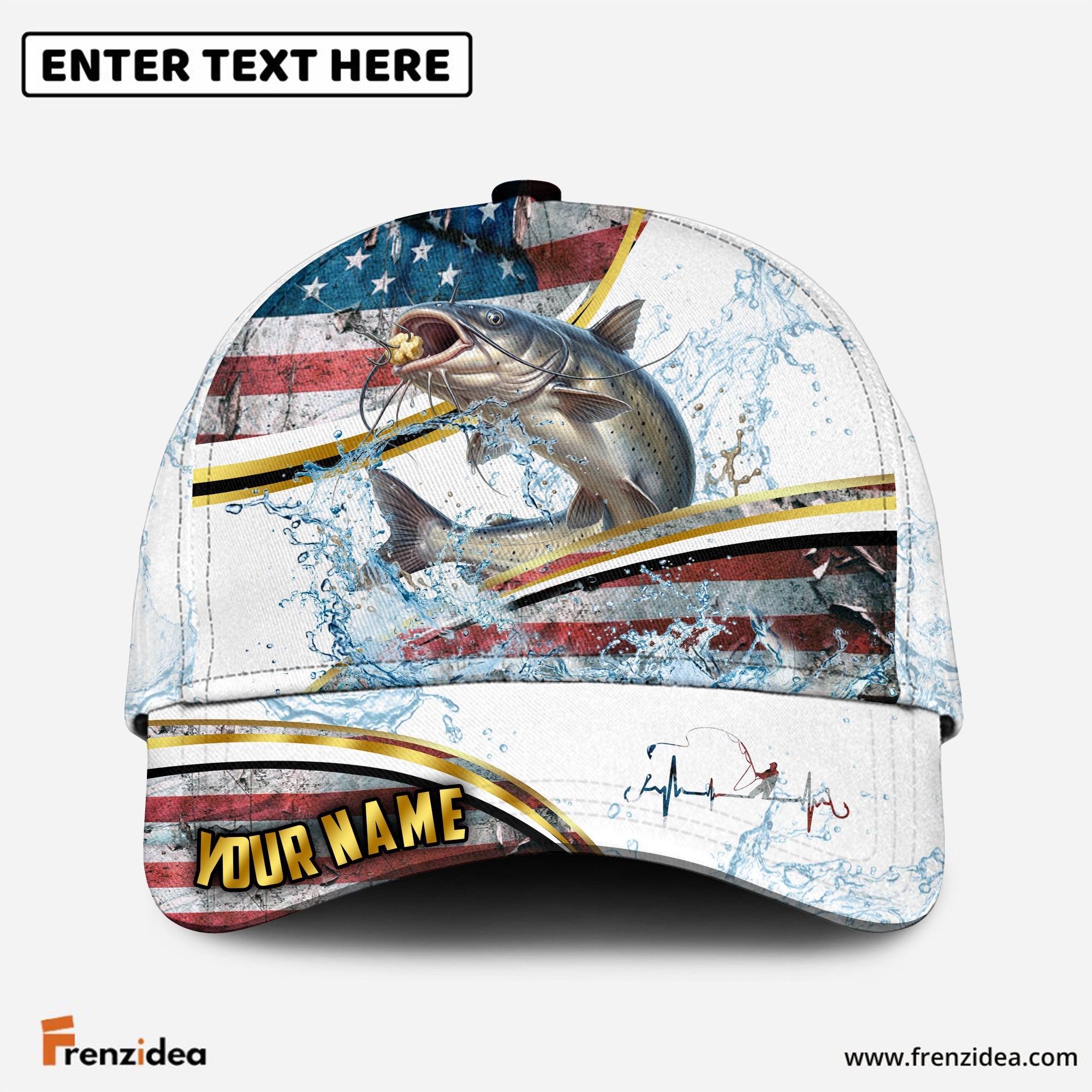 (12 Breeds) Frenzidea Patriotic US Flag Fishing Water Splash Customized Name 3D Cap