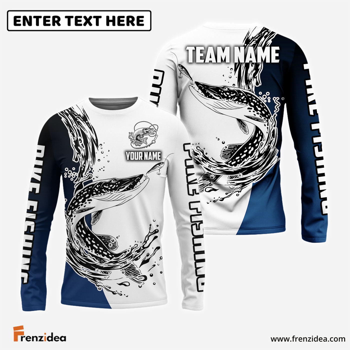 Frenzidea Pike Fishing Ink Splash Custom Name & Team Name 3D Shirts