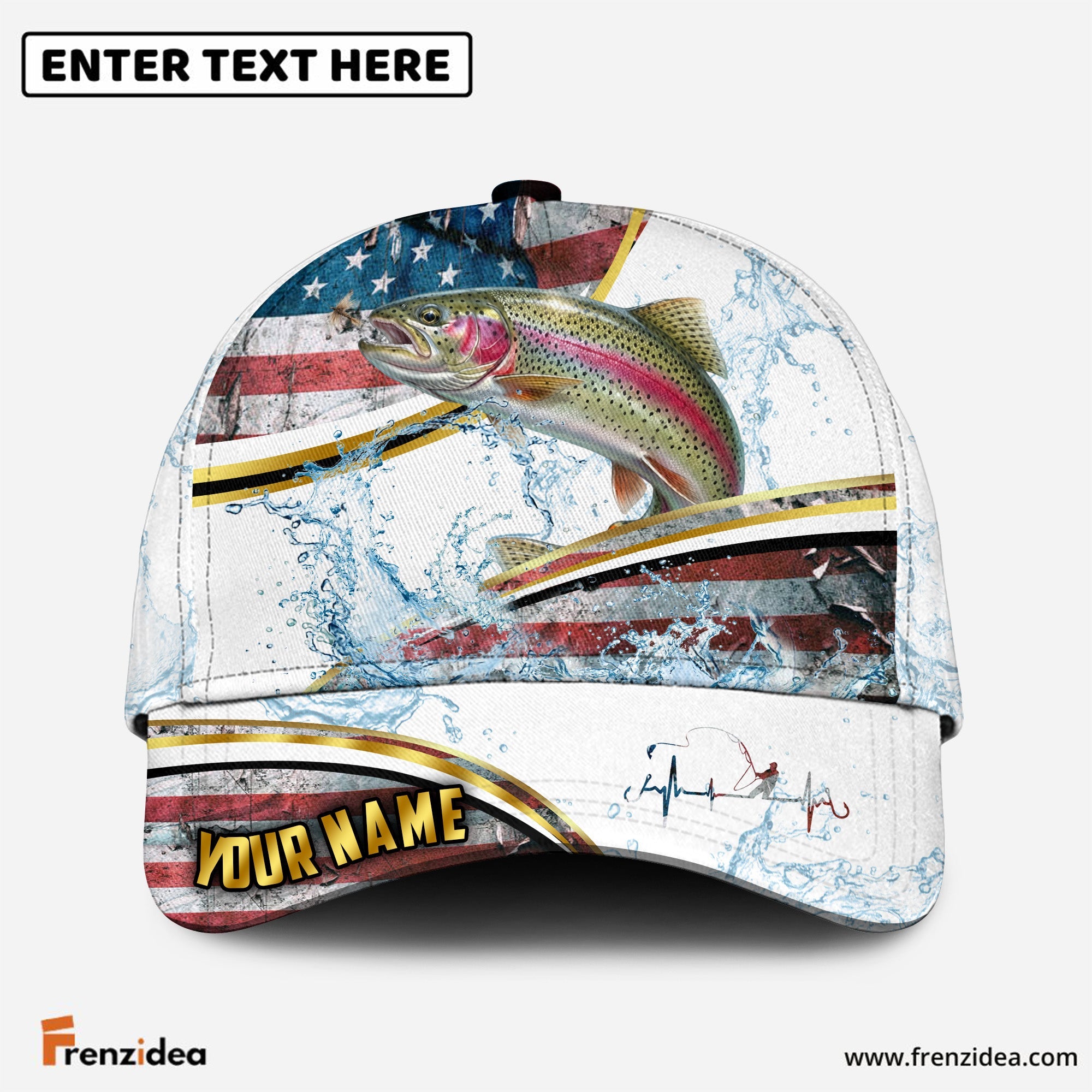 (12 Breeds) Frenzidea Patriotic US Flag Fishing Water Splash Customized Name 3D Cap