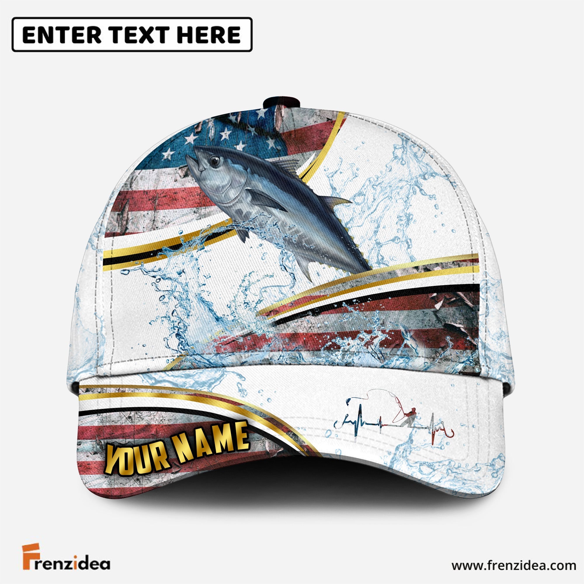 (12 Breeds) Frenzidea Patriotic US Flag Fishing Water Splash Customized Name 3D Cap
