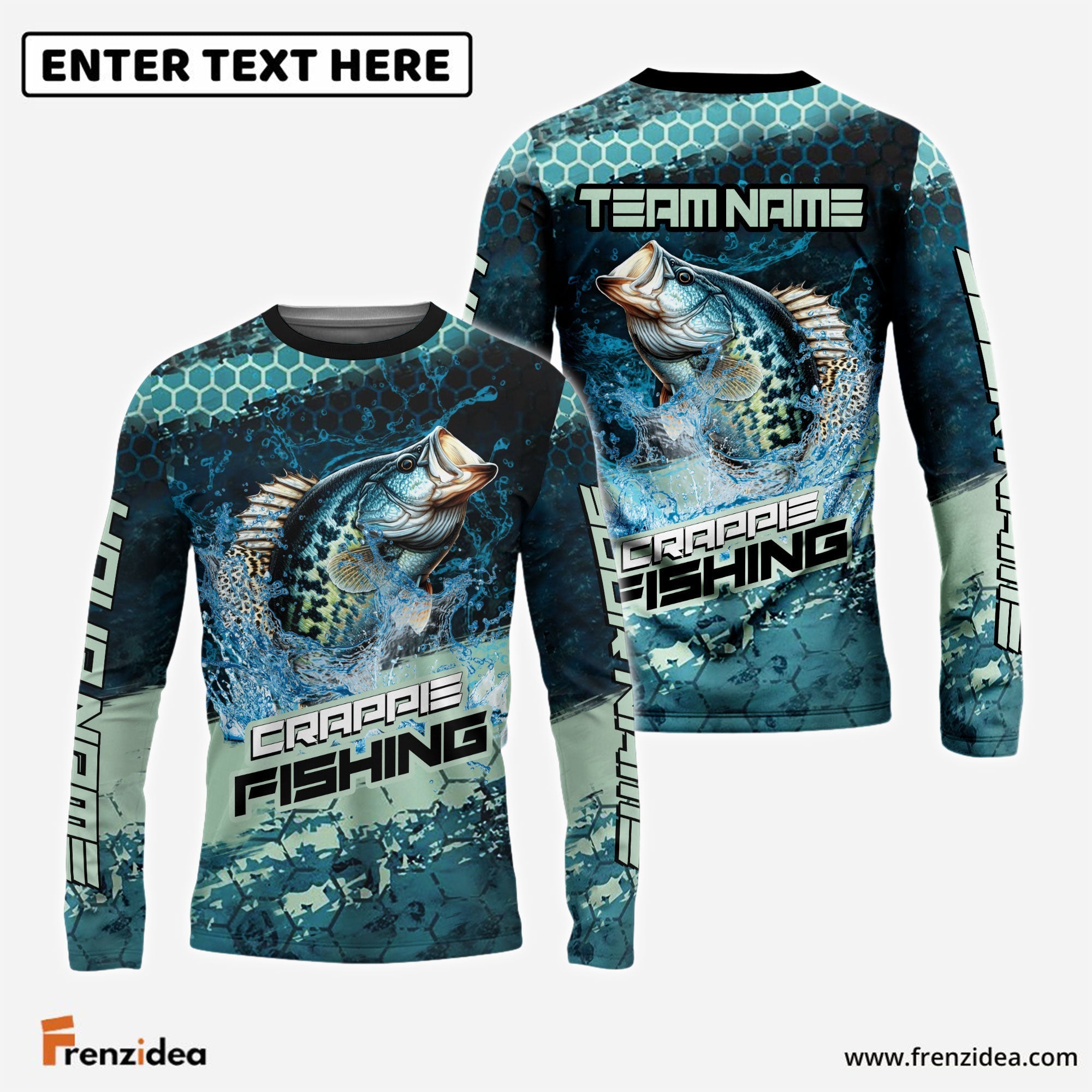 Frenzidea Crappie Fishing Aqua Strike Custom Name & Team Name 3D Shirts
