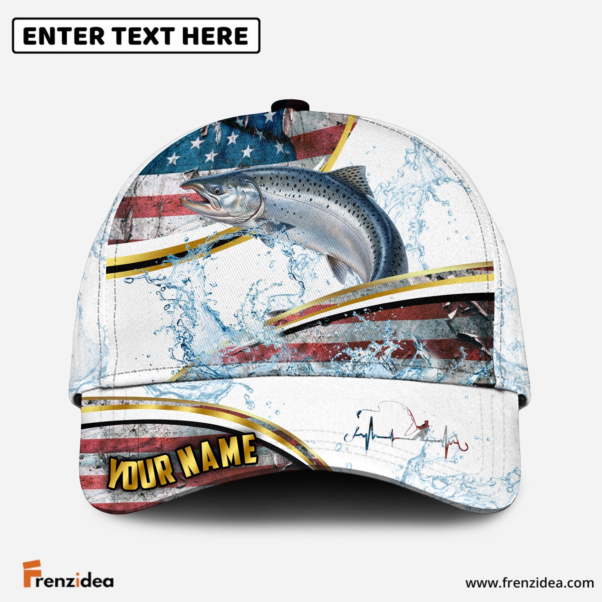 (12 Breeds) Frenzidea Patriotic US Flag Fishing Water Splash Customized Name 3D Cap
