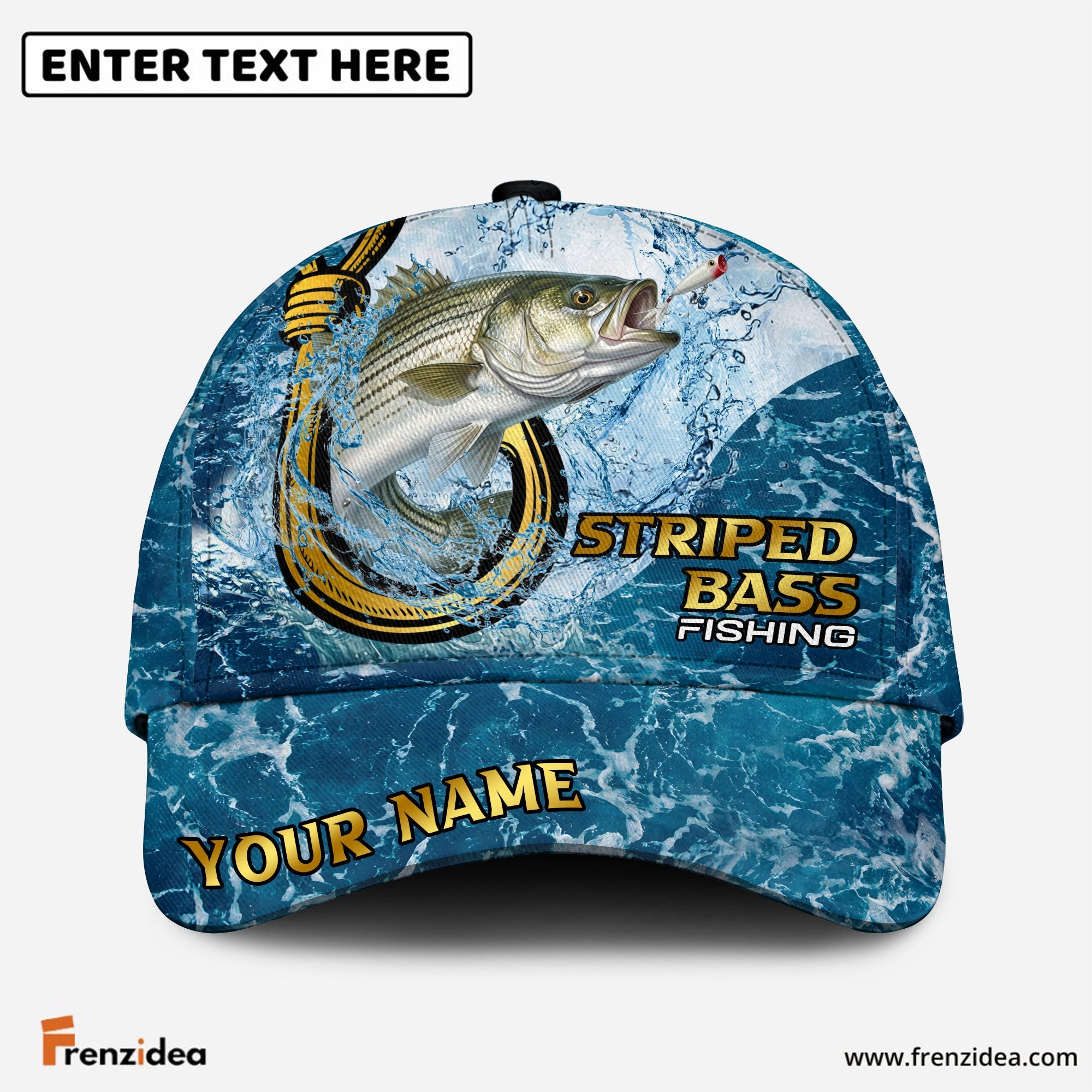 (12 Breeds) Frenzidea Blue Water Texture Ocean Fishing Customized Name 3D Cap