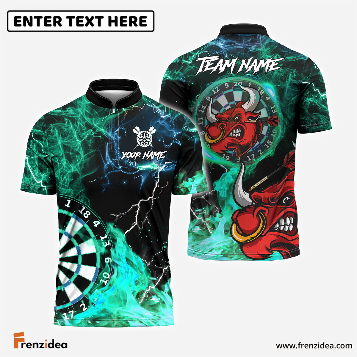 Frenzidea Darts Bullseye Flame Thunder Personalized Name, Team Name 3D Shirt (4 Colors)