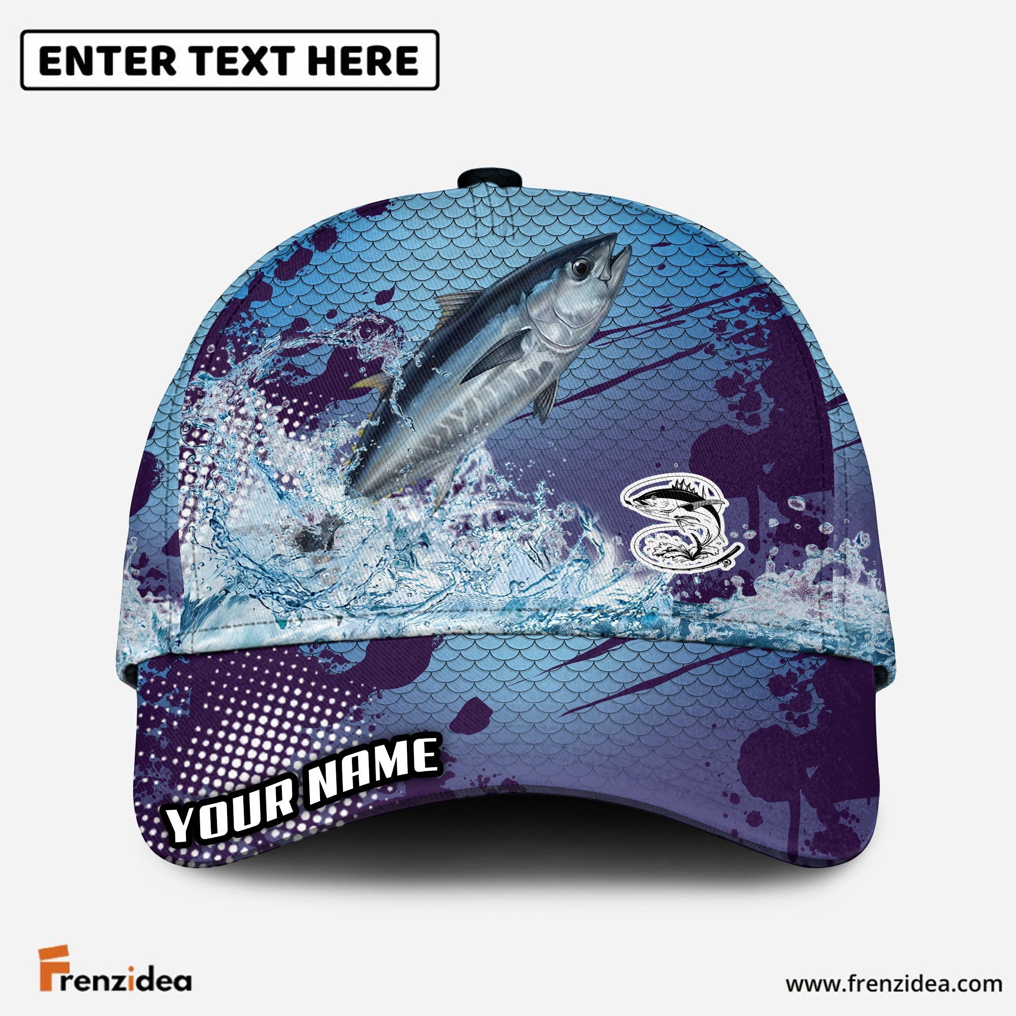 (12 Breeds) Frenzidea Blue Ocean Water Splash Fishing Customized Name 3D Cap