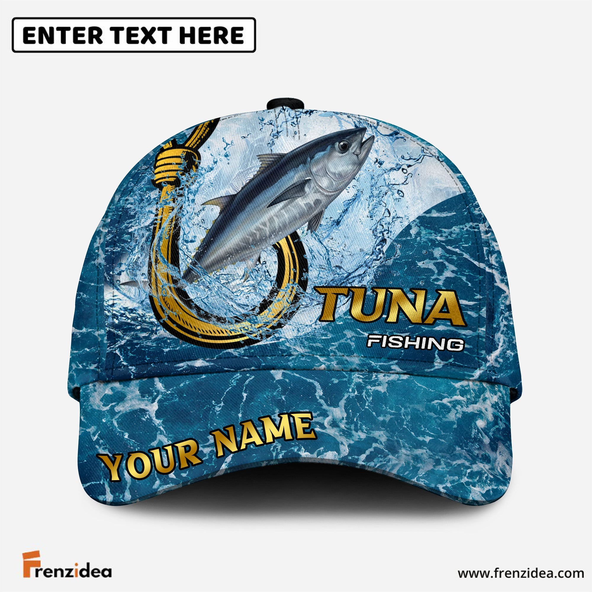 (12 Breeds) Frenzidea Blue Water Texture Ocean Fishing Customized Name 3D Cap