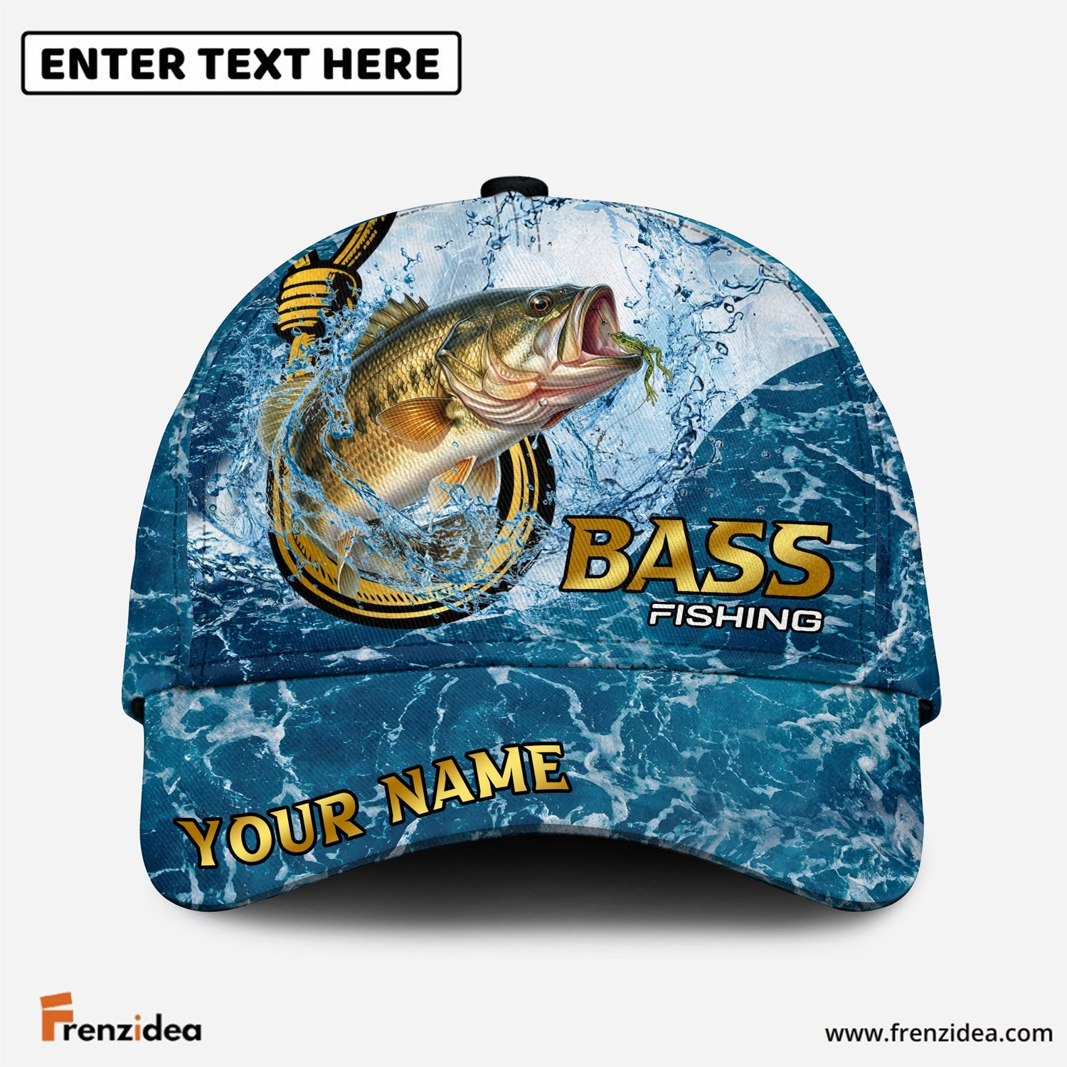 (12 Breeds) Frenzidea Blue Water Texture Ocean Fishing Customized Name 3D Cap