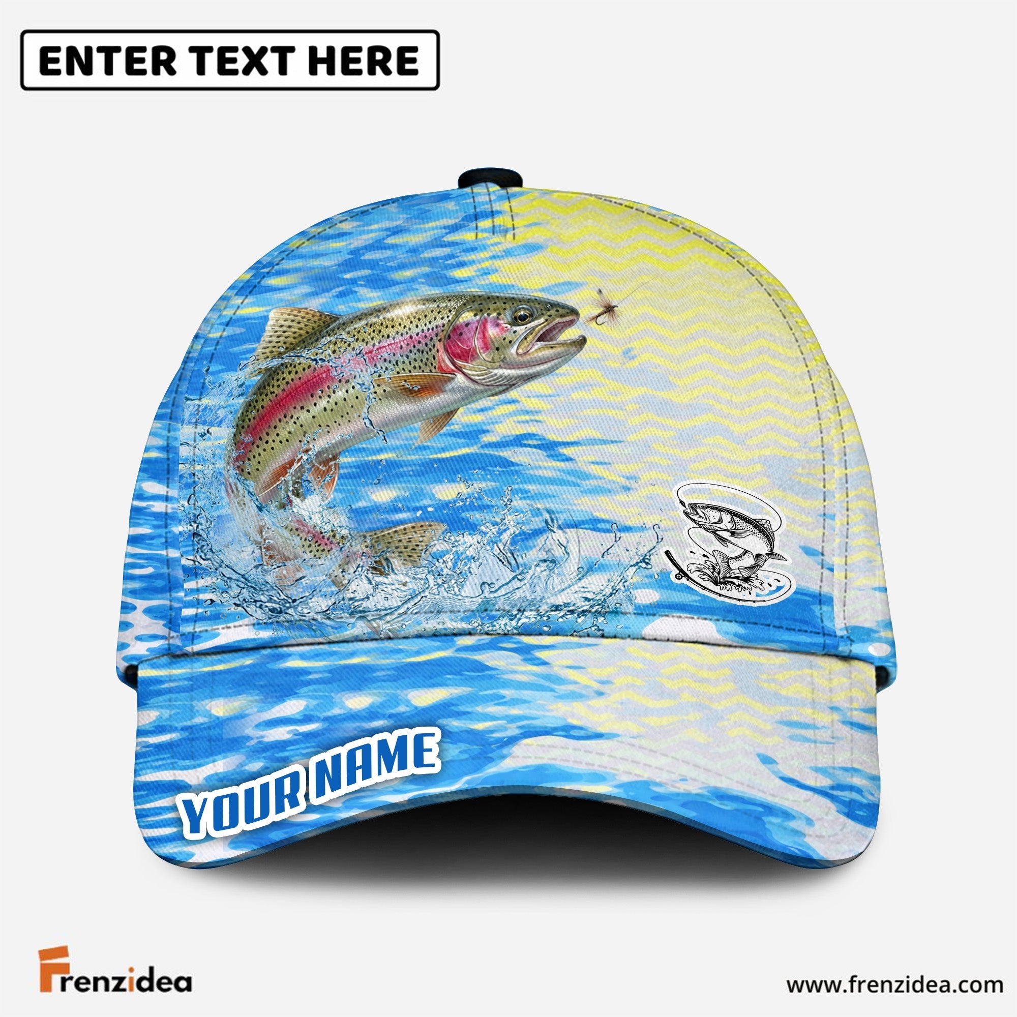(12 Breeds) Frenzidea Fishing Blue Lake Pattern Customized Name 3D Cap