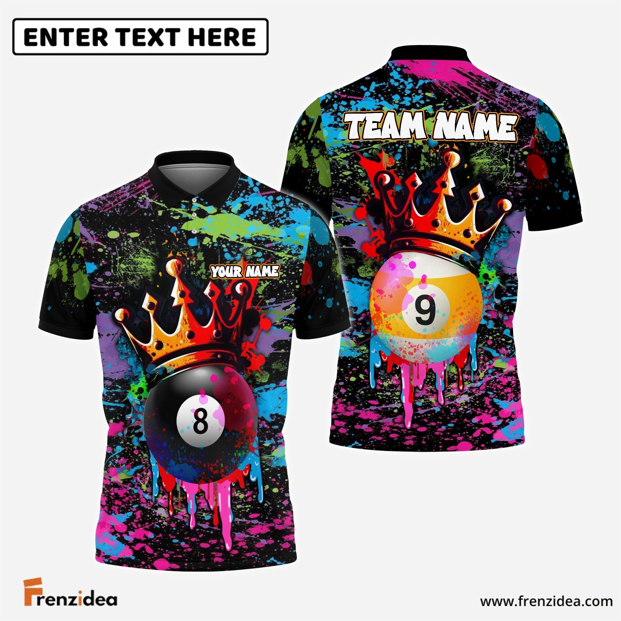 Frenzidea Billiards Ball 8&9 King Graffiti Customized Name, Team Name 3D Shirt