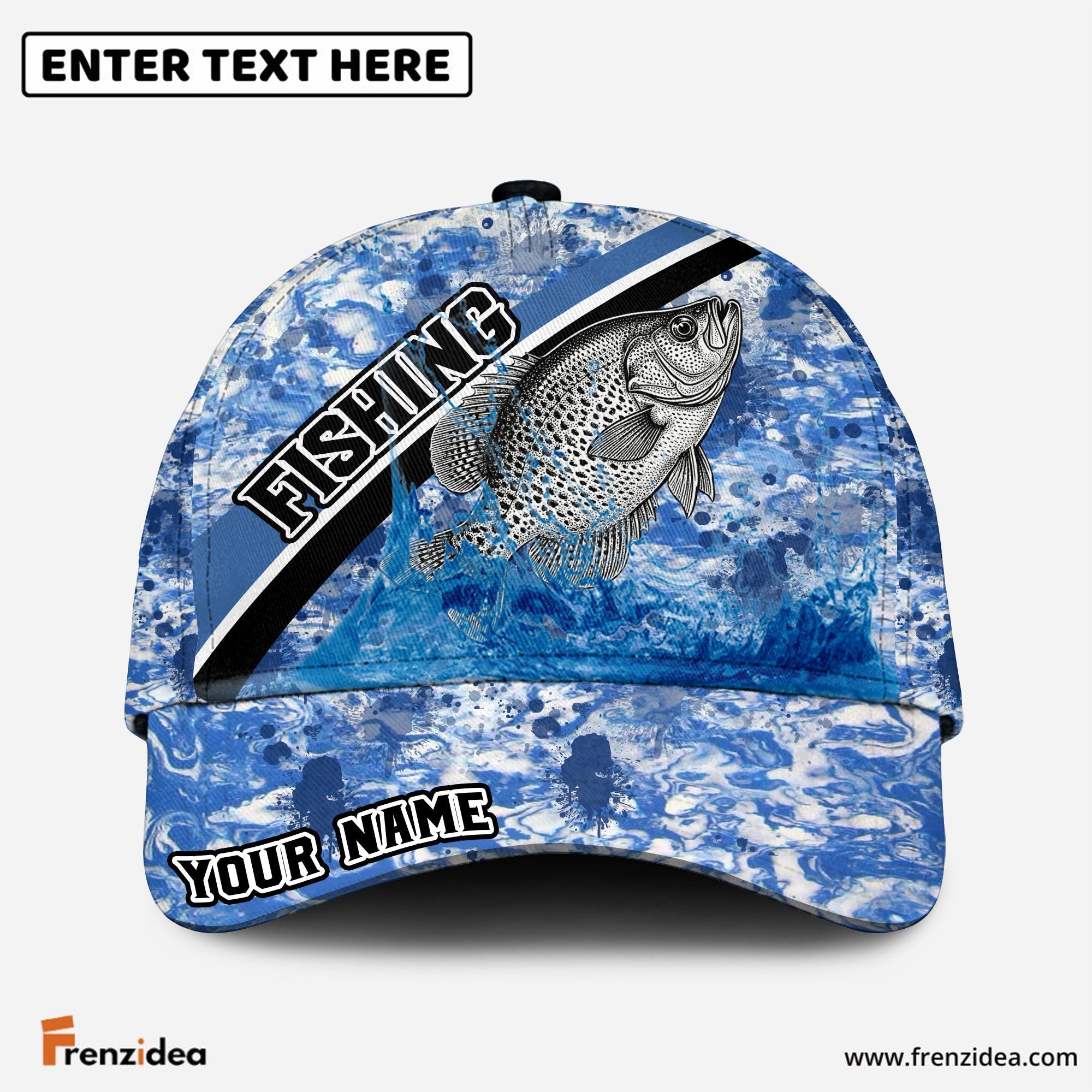 (10 Breeds) Frenzidea Blue Ocean Marble Fishing Customized Name 3D Cap