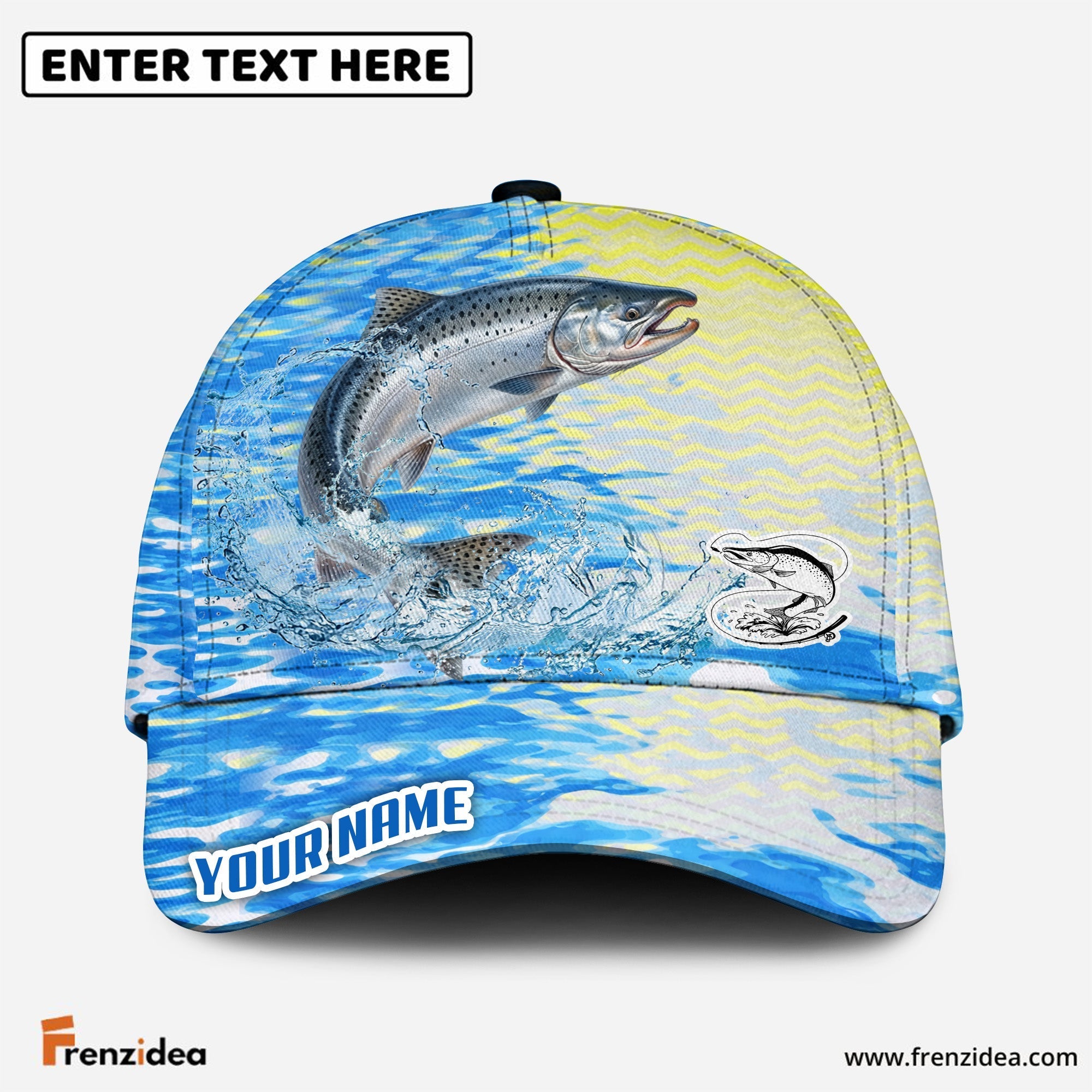 (12 Breeds) Frenzidea Fishing Blue Lake Pattern Customized Name 3D Cap