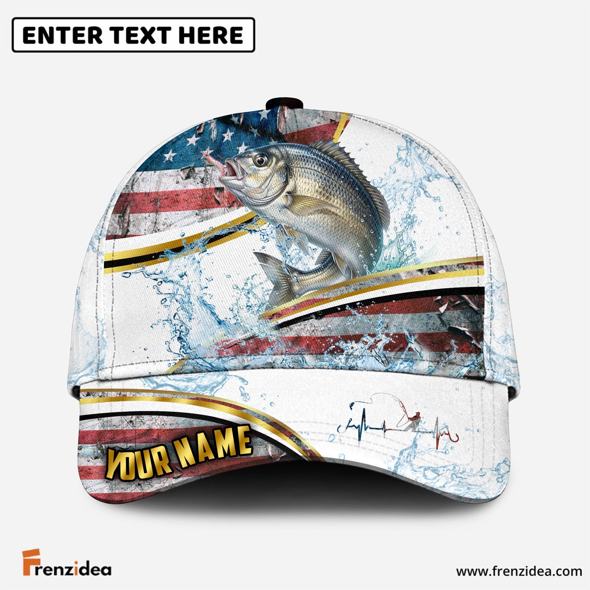 (12 Breeds) Frenzidea Patriotic US Flag Fishing Water Splash Customized Name 3D Cap