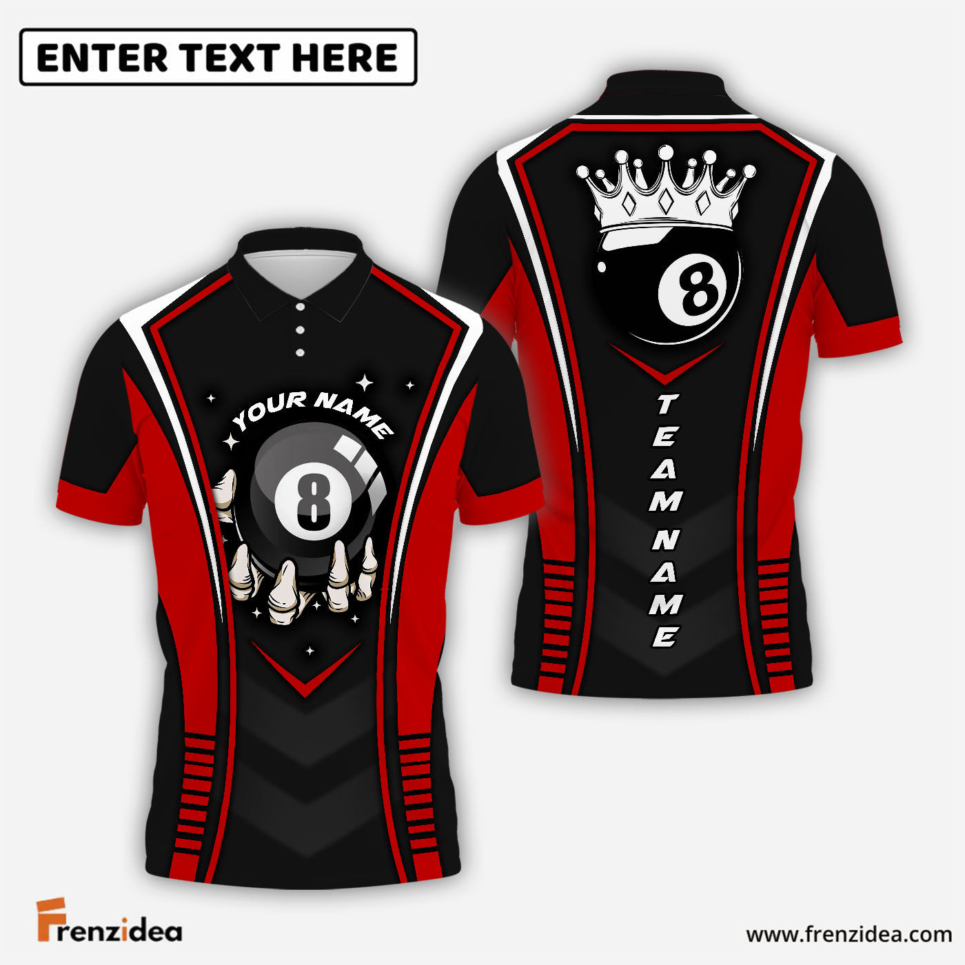 Frenzidea Billiards Pool 8 Cue King Customized Name, Team Name 3D Shirt