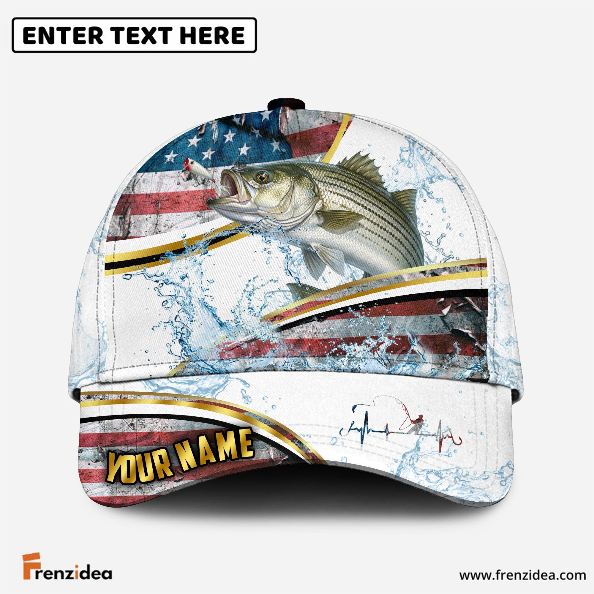 (12 Breeds) Frenzidea Patriotic US Flag Fishing Water Splash Customized Name 3D Cap