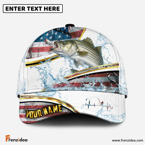 (12 Breeds) Frenzidea Patriotic US Flag Fishing Water Splash Customized Name 3D Cap