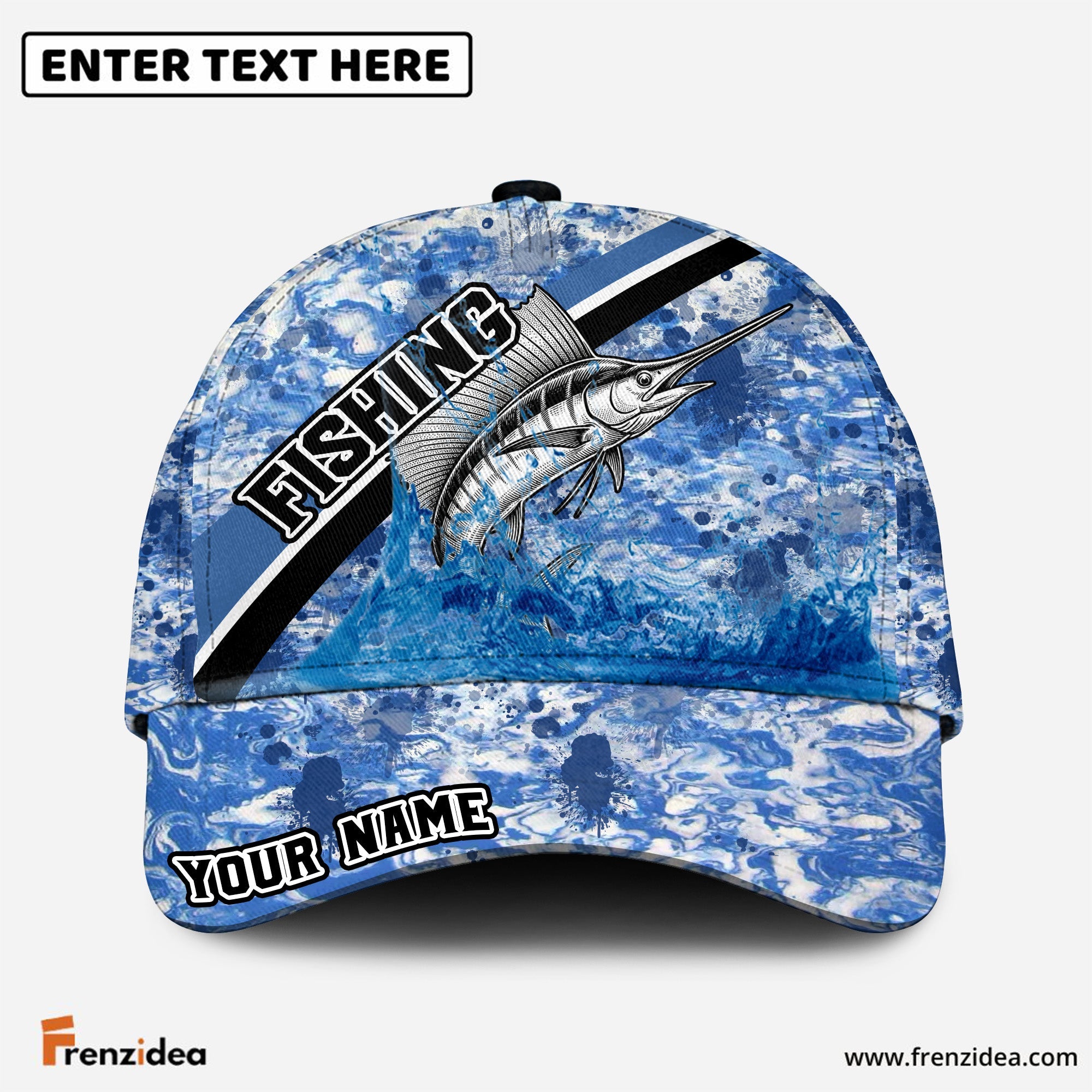 (10 Breeds) Frenzidea Marble Wave Fishing Adventure Customized Name 3D Cap