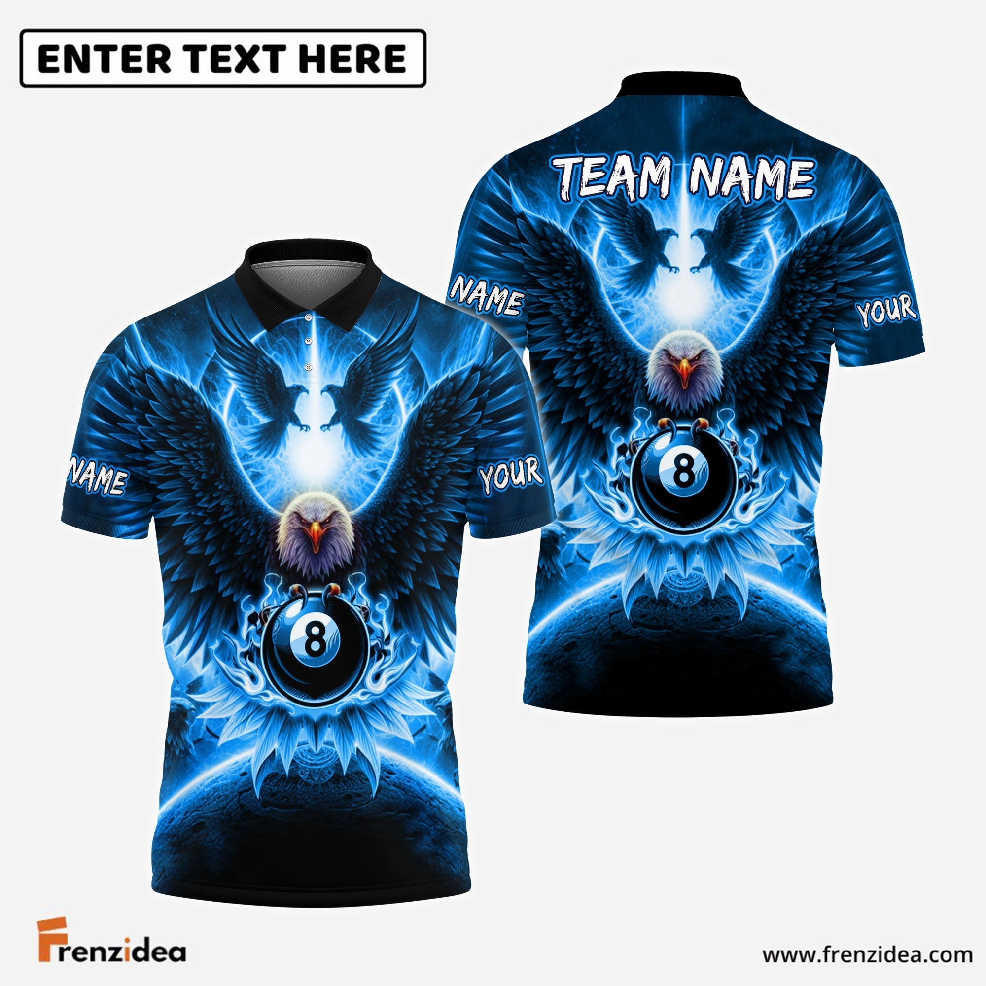 Frenzidea Billiards 8Ball Pool Hawk Pattern Customized Name 3D Shirt (4 Colors)