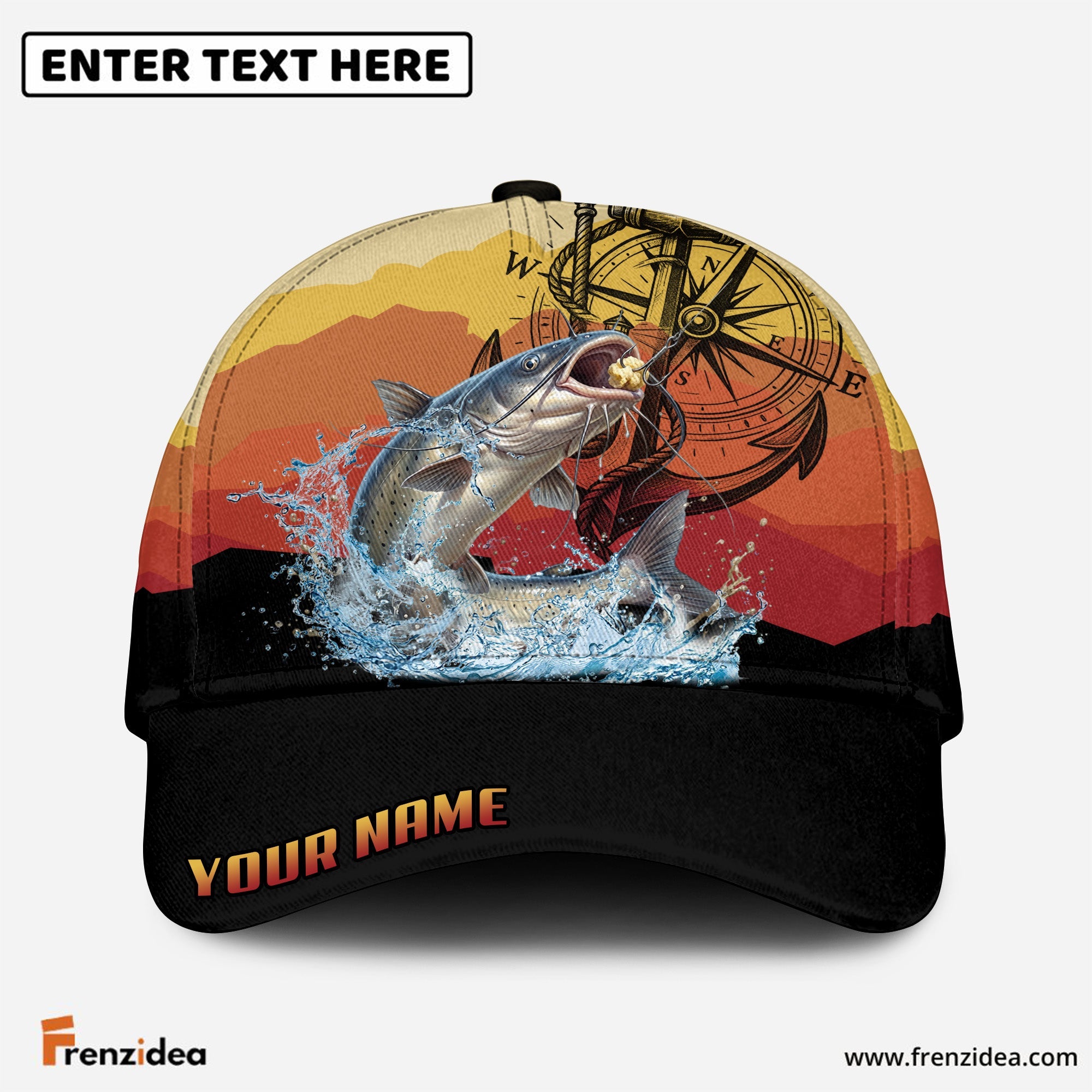 (12 Breeds) Frenzidea Epic Sunset Horizon Fishing Strike Customized Name 3D Cap