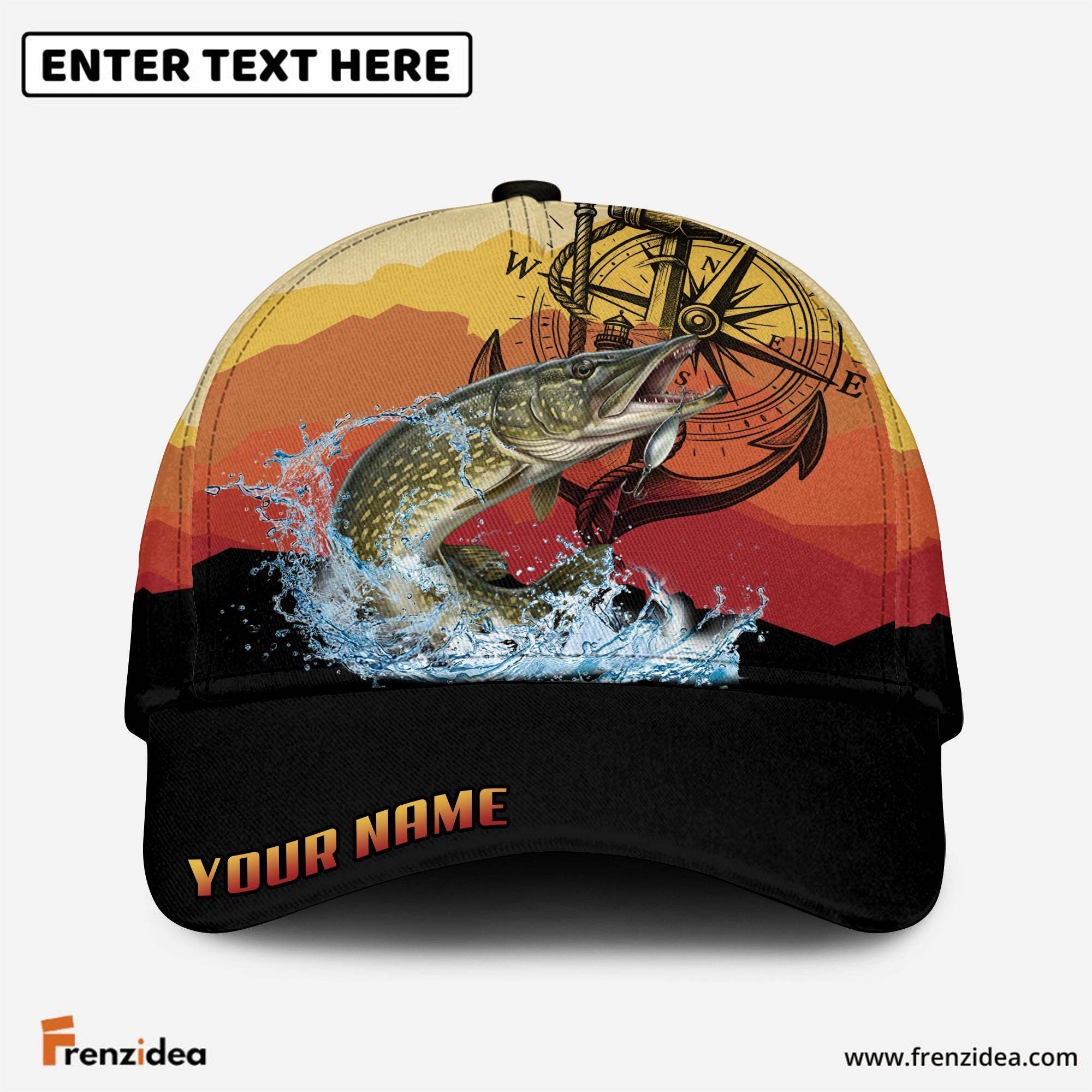 (12 Breeds) Frenzidea Fishing Mountain Lake Legend Customized Name 3D Cap