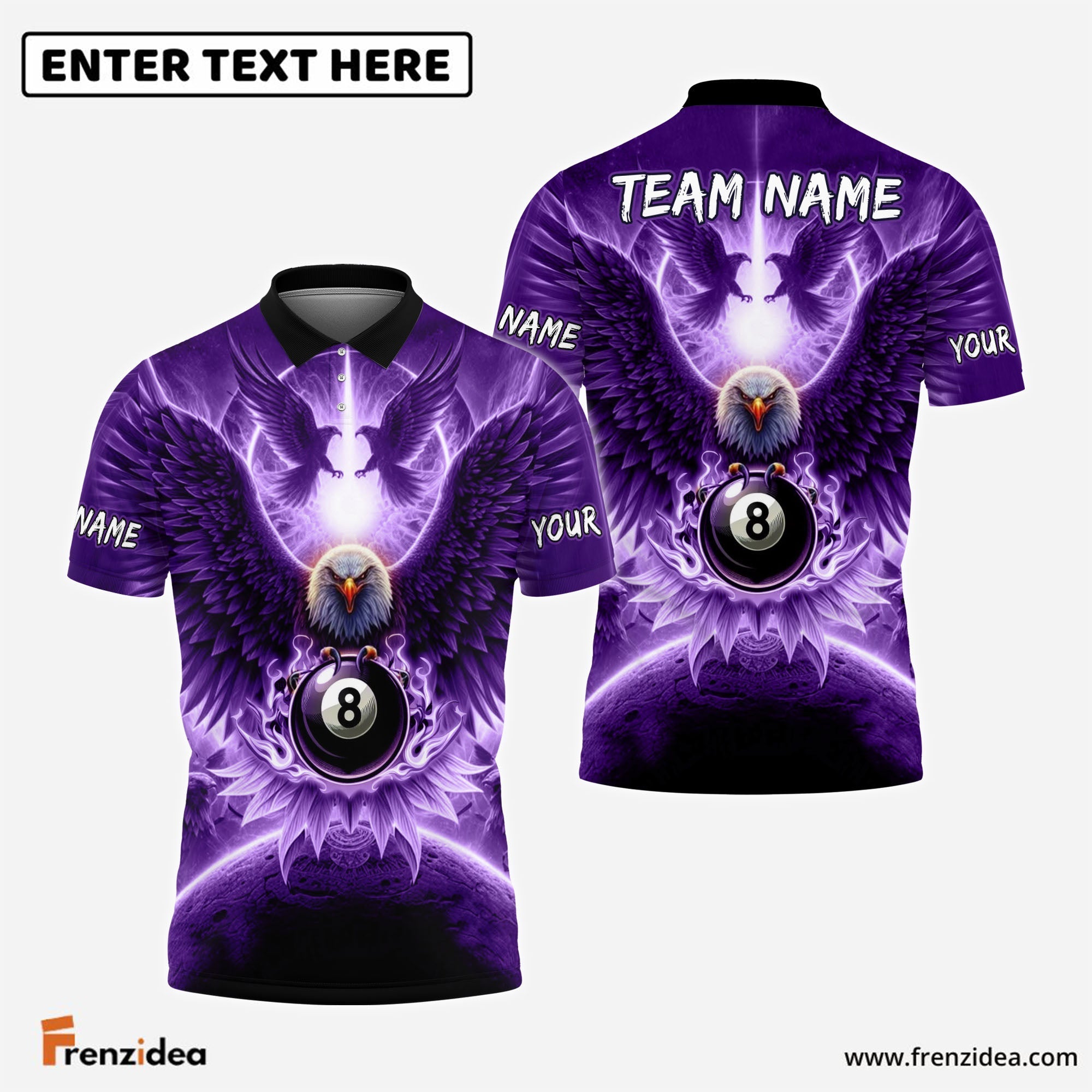 Frenzidea Billiards 8Ball Pool Hawk Pattern Customized Name 3D Shirt (4 Colors)
