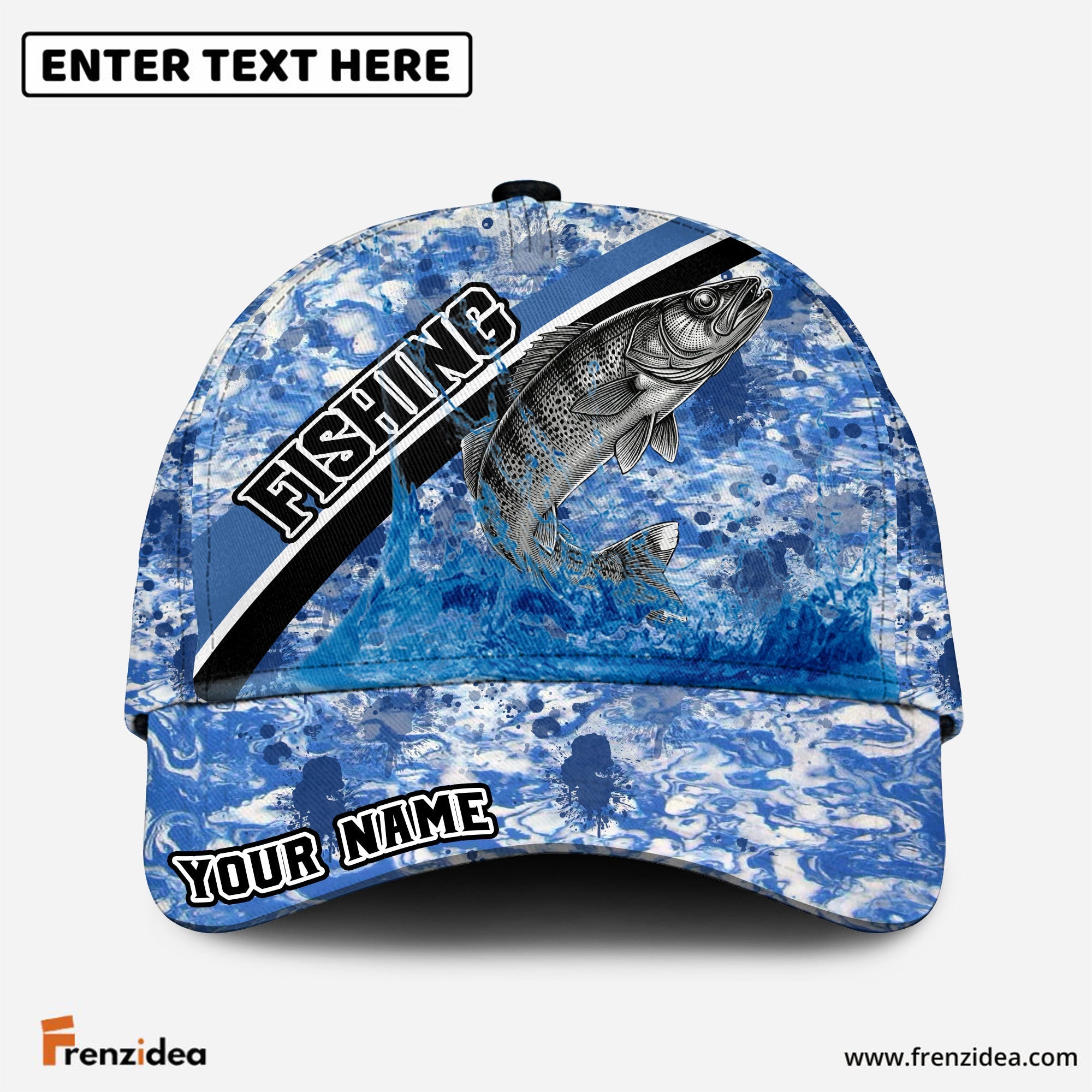 (10 Breeds) Frenzidea Marble Wave Fishing Adventure Customized Name 3D Cap