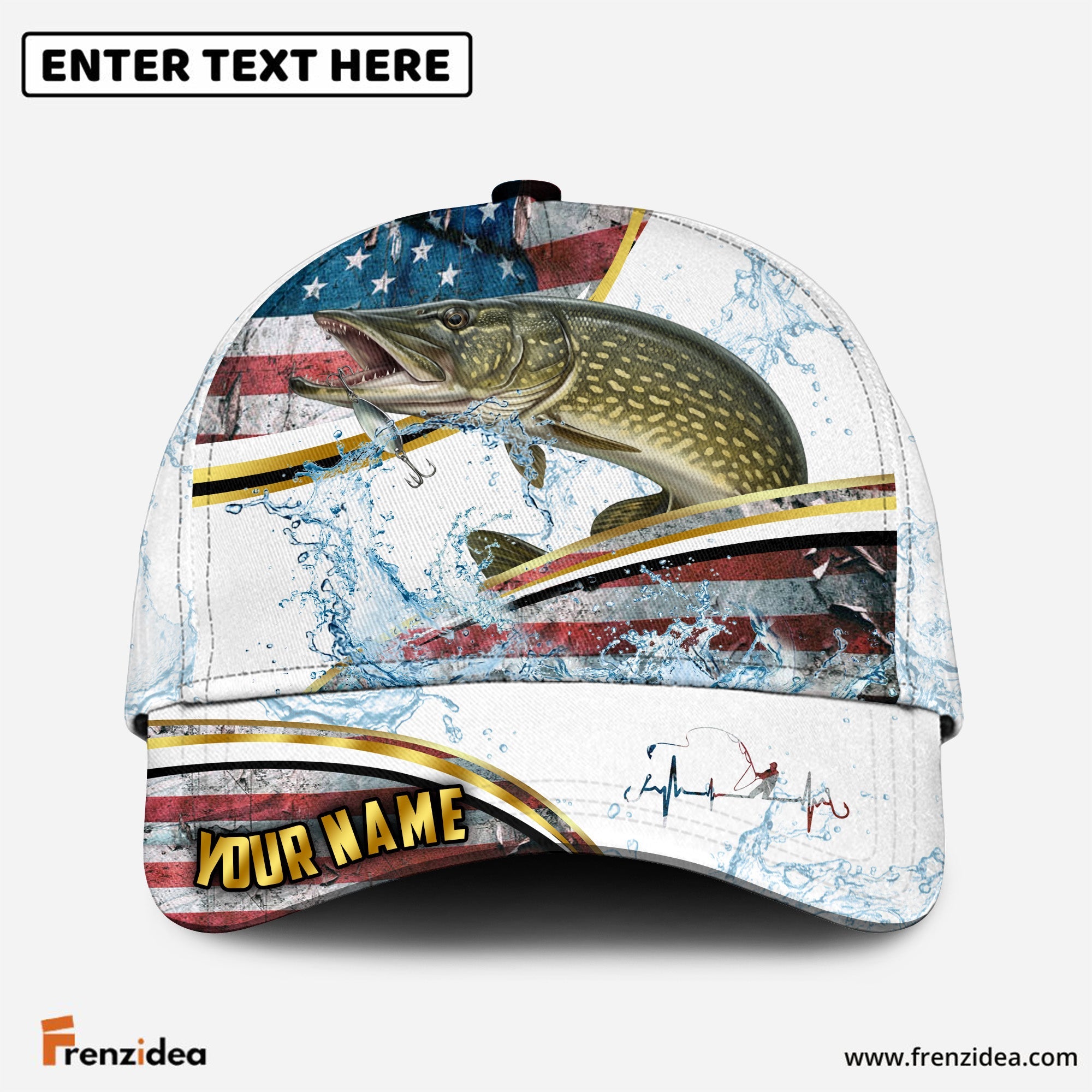(12 Breeds) Frenzidea Patriotic US Flag Fishing Water Splash Customized Name 3D Cap