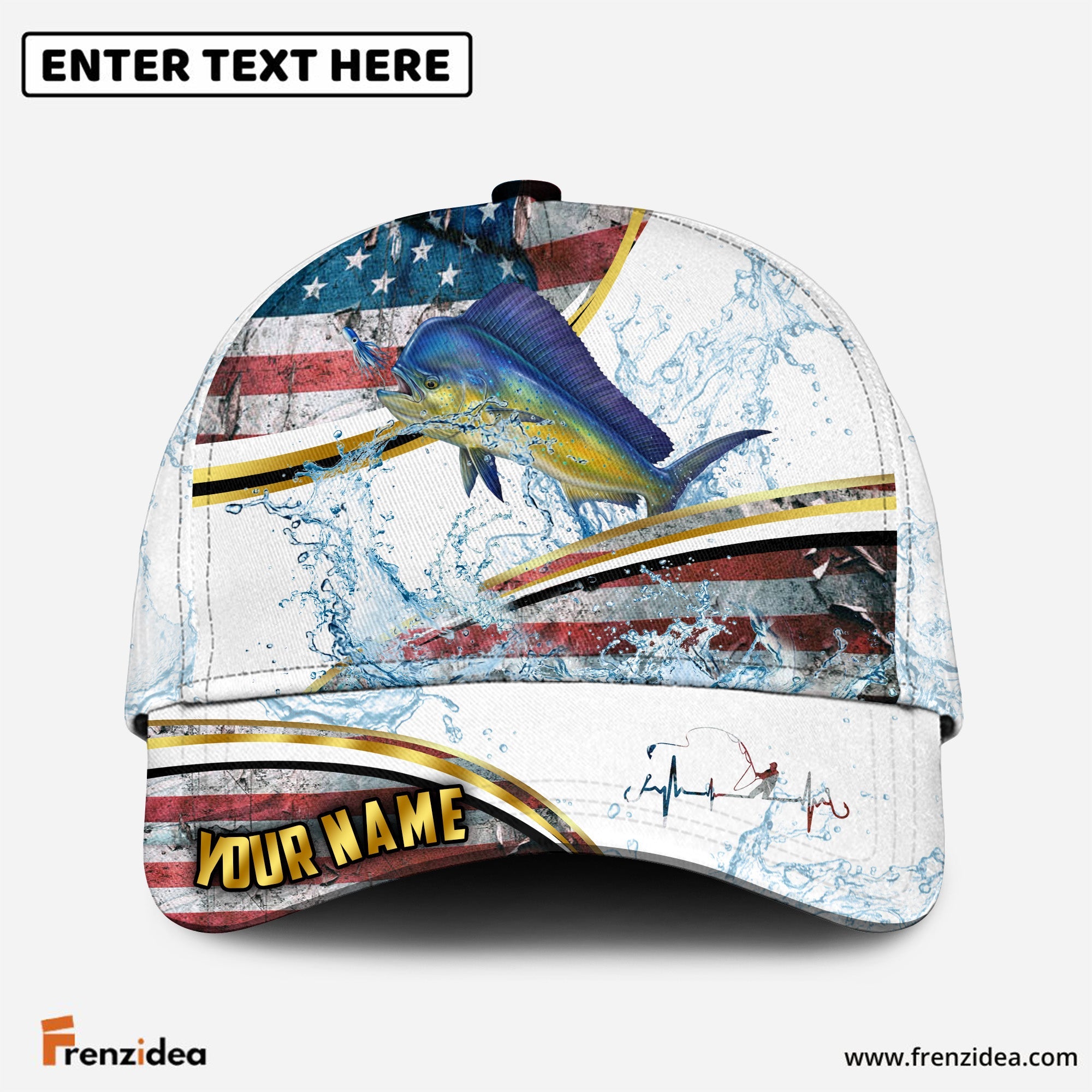 (12 Breeds) Frenzidea Patriotic US Flag Fishing Water Splash Customized Name 3D Cap