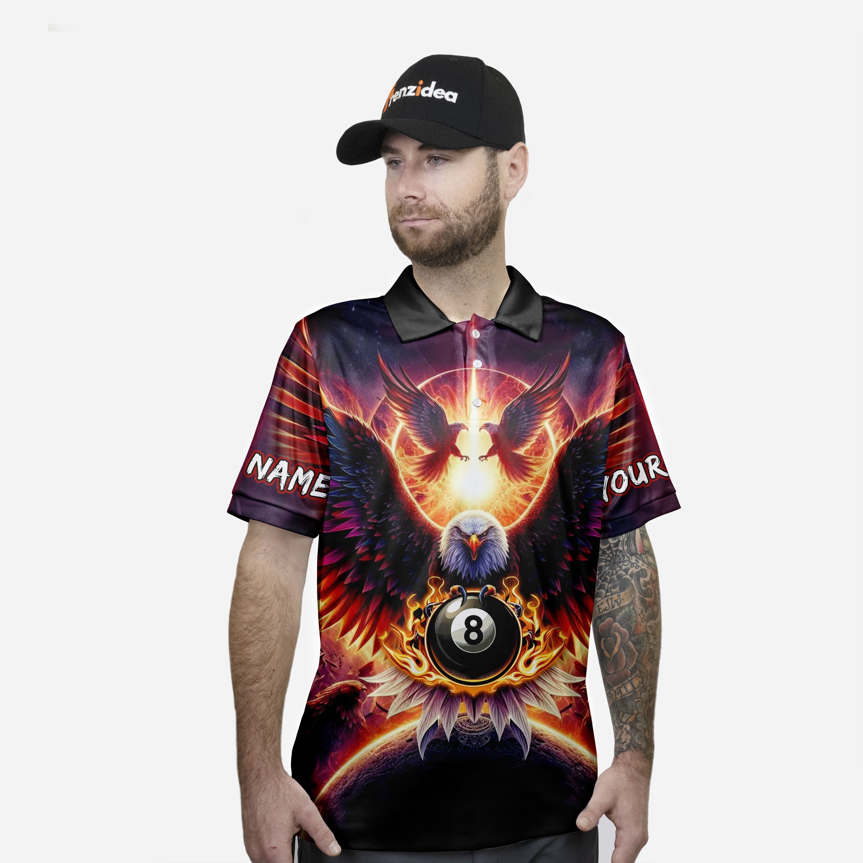 Frenzidea Billiards 8Ball Pool Hawk Pattern Customized Name 3D Shirt (4 Colors)