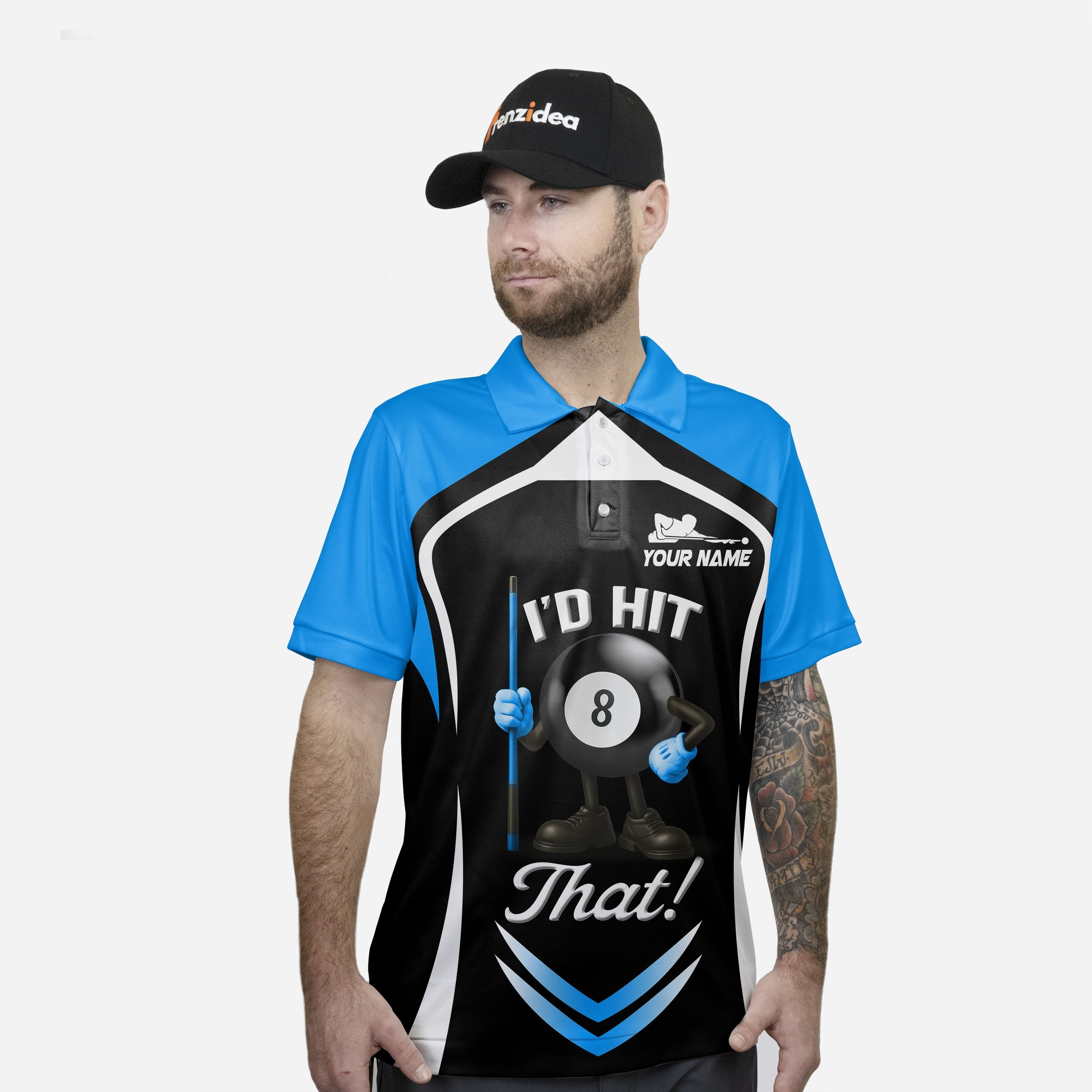 Frenzidea Billiards Ball 8 I'd Hit That Personalized Name, Team Name Shirt (4 Colors)