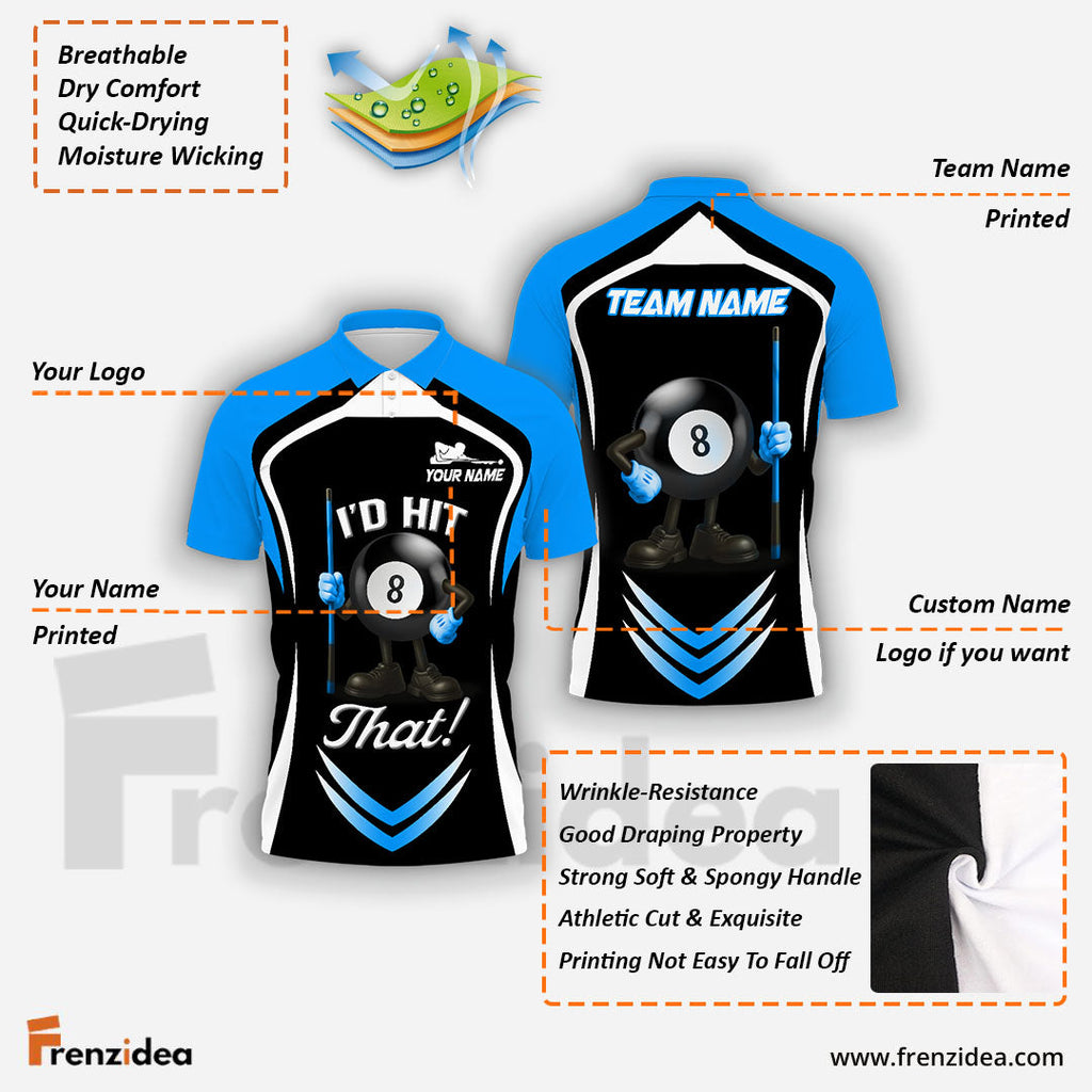 Frenzidea Billiards Ball 8 I'd Hit That Personalized Name, Team Name Shirt (4 Colors)