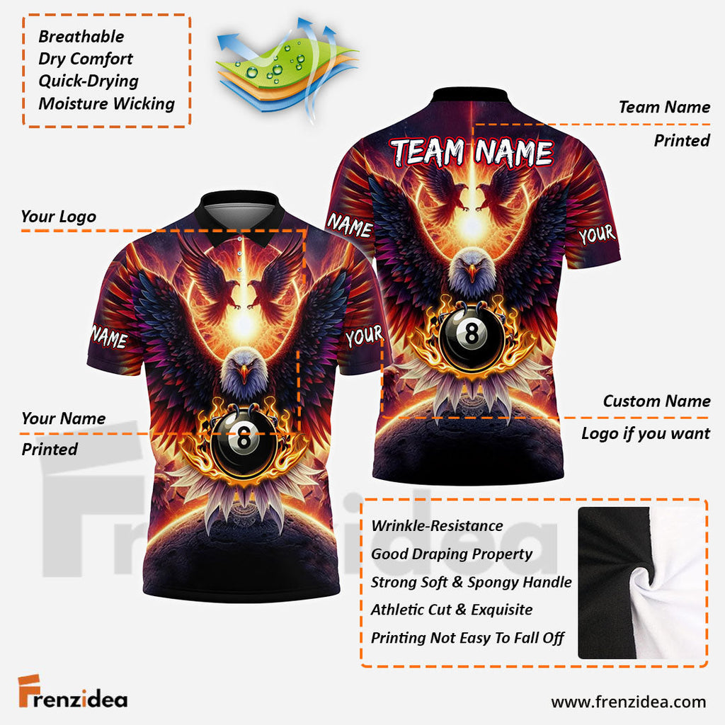 Frenzidea Billiards 8Ball Pool Hawk Pattern Customized Name 3D Shirt (4 Colors)