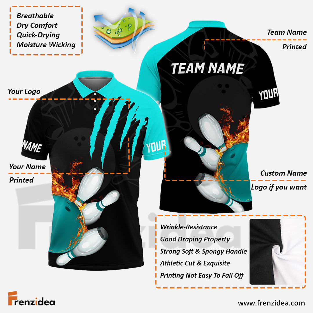 Frenzidea Bowling And Pins Color Scratch Customized Name 3D Shirt (4 Colors)