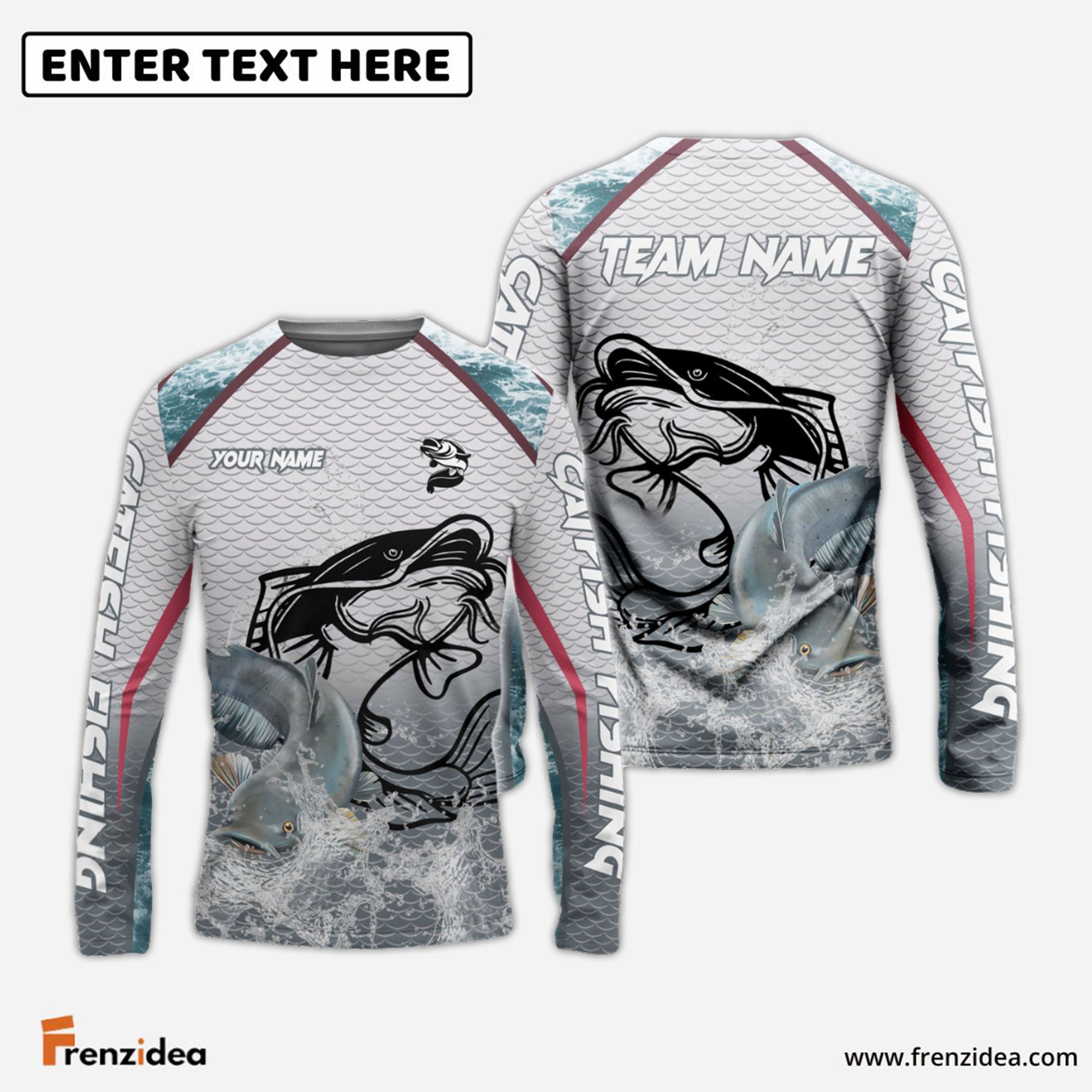 Frenzidea Catfish Fishing White Fin Water Silhouette Sport Custom Name & Team Name 3D Shirts