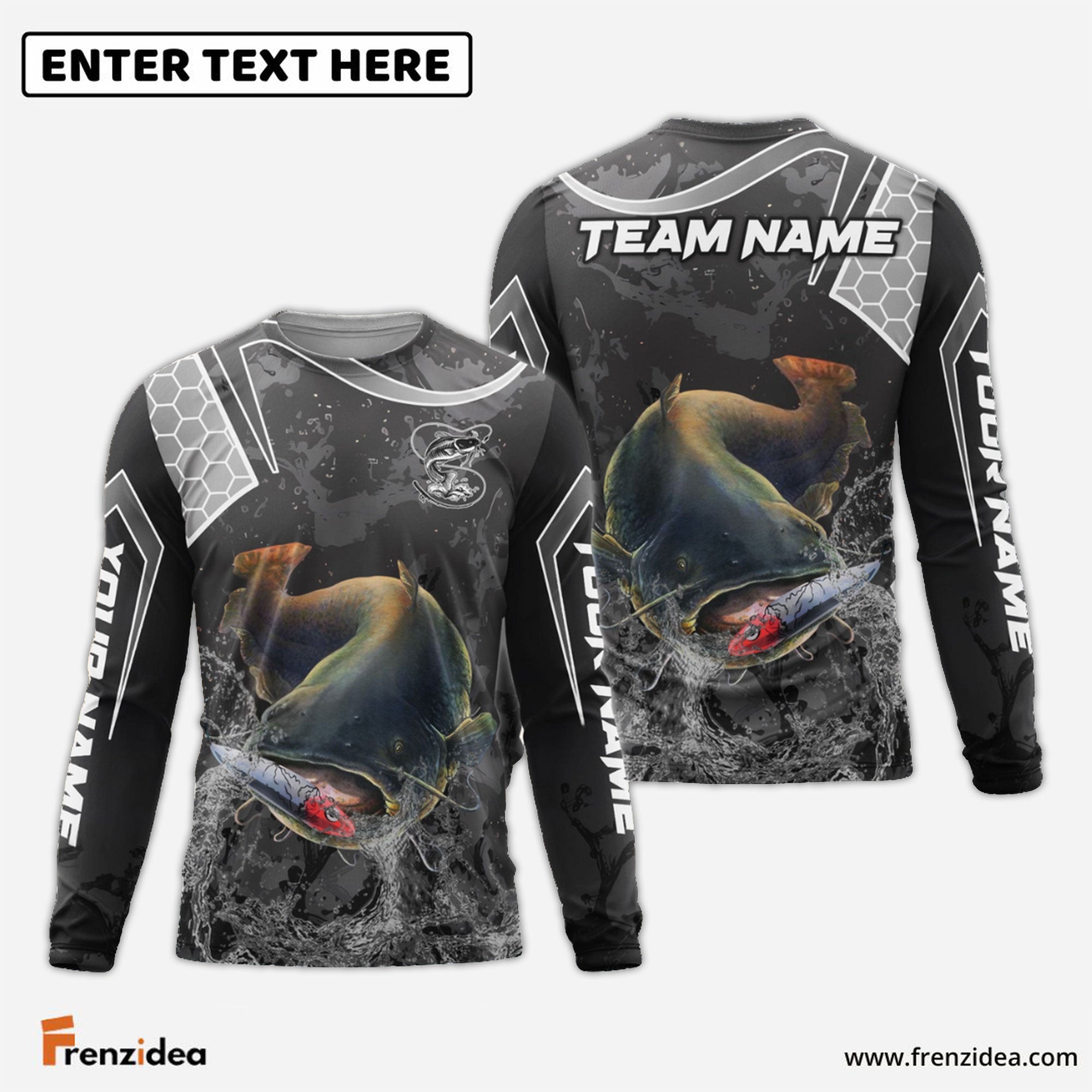Frenzidea Catfish Fishing Gray Camo Sport Custom Name & Team Name 3D Shirts