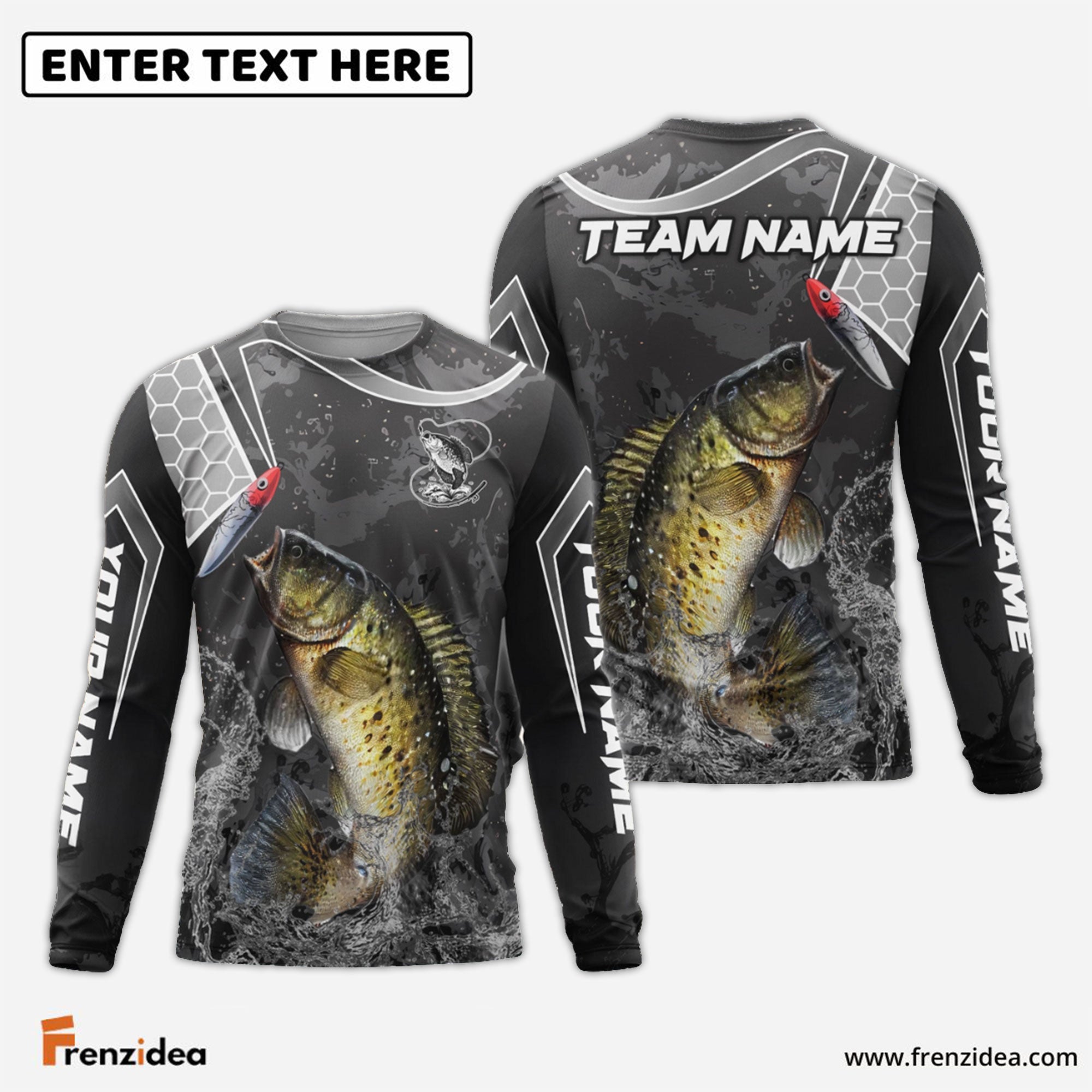 Frenzidea Crappie Fishing Gray Camo Sport Custom Name & Team Name 3D Shirts