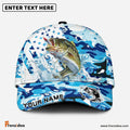 Frenzidea Bass Fishing Blue White American Flag Personalized Cap