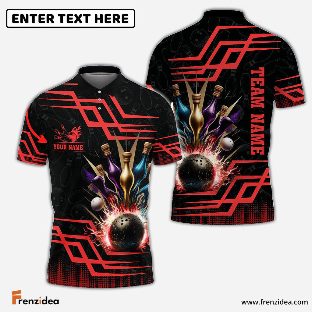 Frenzidea Bowling And Pins Royal Multicolor Option Customized Name 3D Shirt (6 Colors)