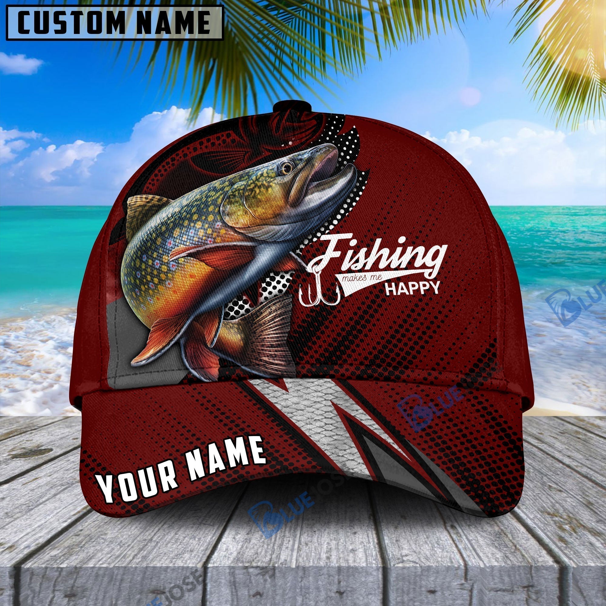 Frenzidea Personalized Premium Trout Fish Red Cap