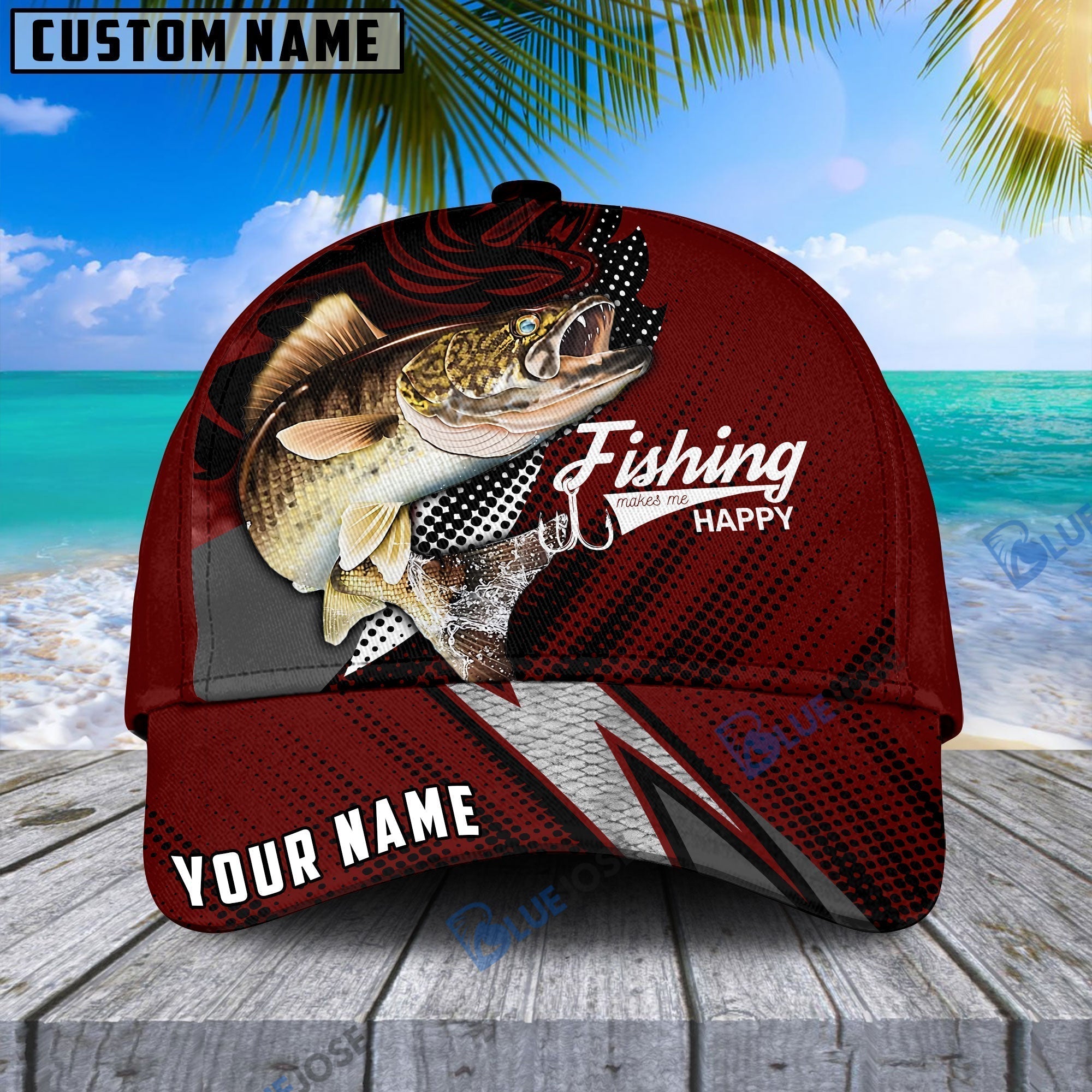 Frenzidea Personalized Premium Walleye Fish Red Cap