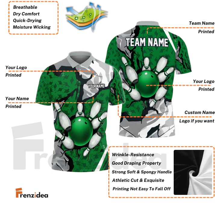 Frenzidea Bowling and Wall Broken Pattern Personalized Name, Team Name 3D Shirt (5 Colors)