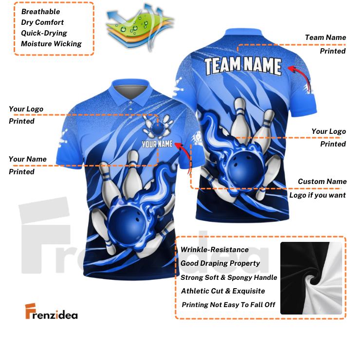Frenzidea Bowling And Pins Fire Storm Customized Name 3D Shirt ( 6 Colors)