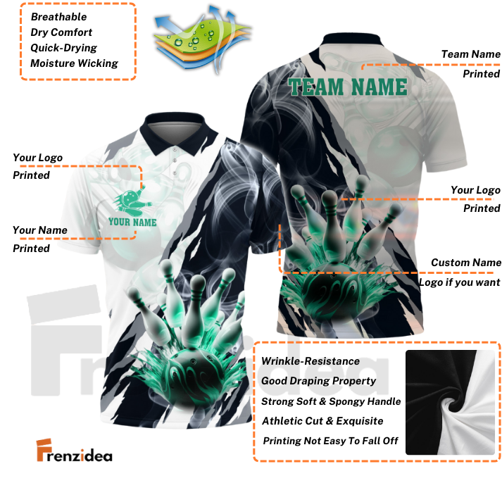 Frenzidea Bowling And Pins Smoke Paint Pattern Multicolor Customized Name 3D Shirt ( 4 Colors )