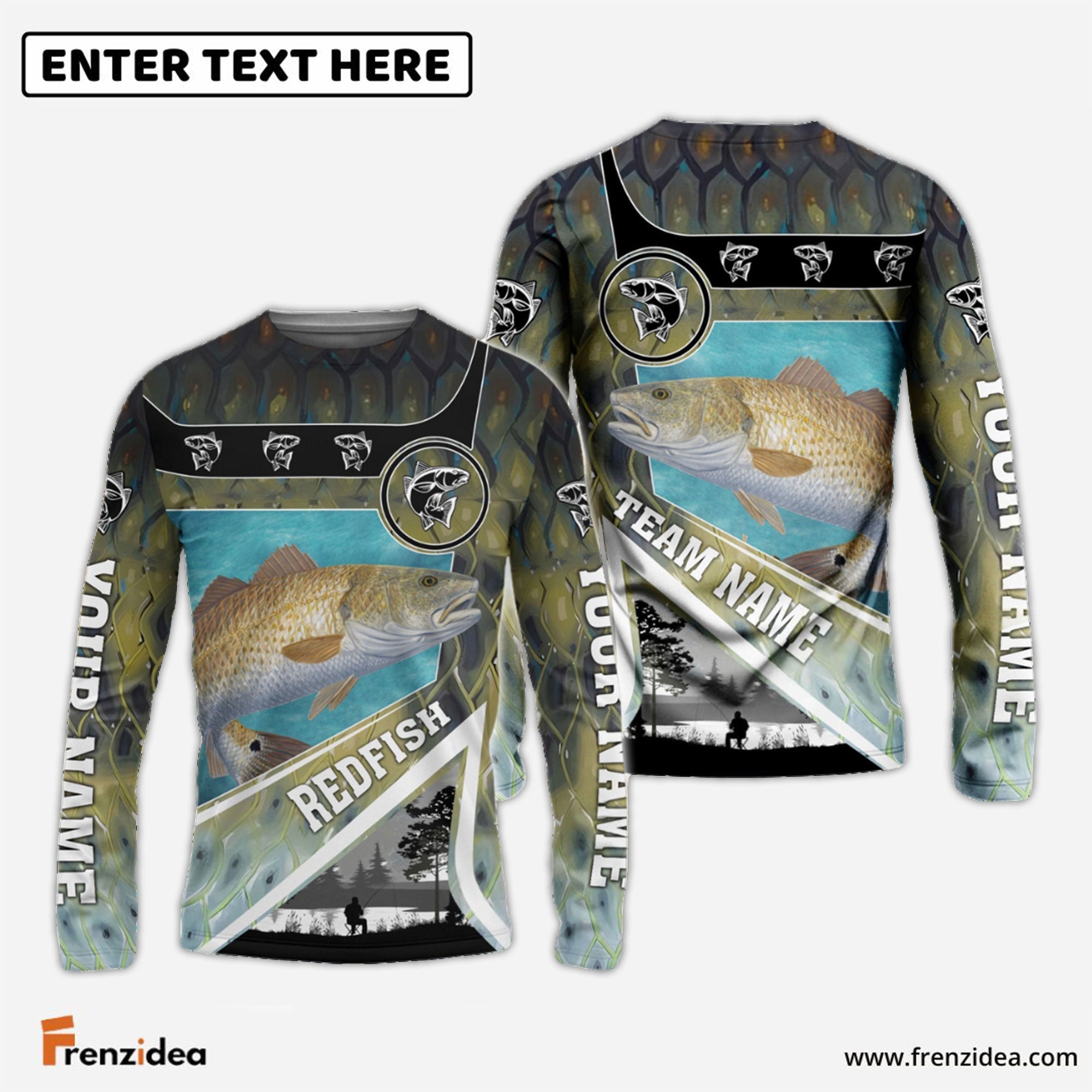 Frenzidea Personalized Redfish Fishing Art Line Sport Fishing Shirts