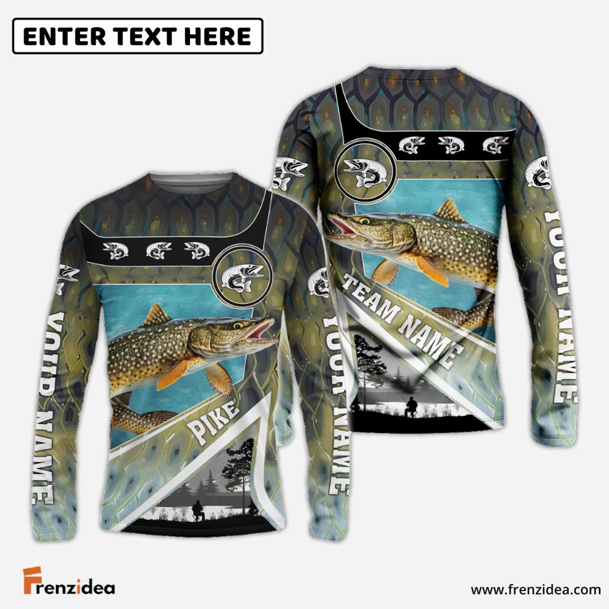 Frenzidea Personalized Pike Fishing Art Line Sport Fishing Shirts