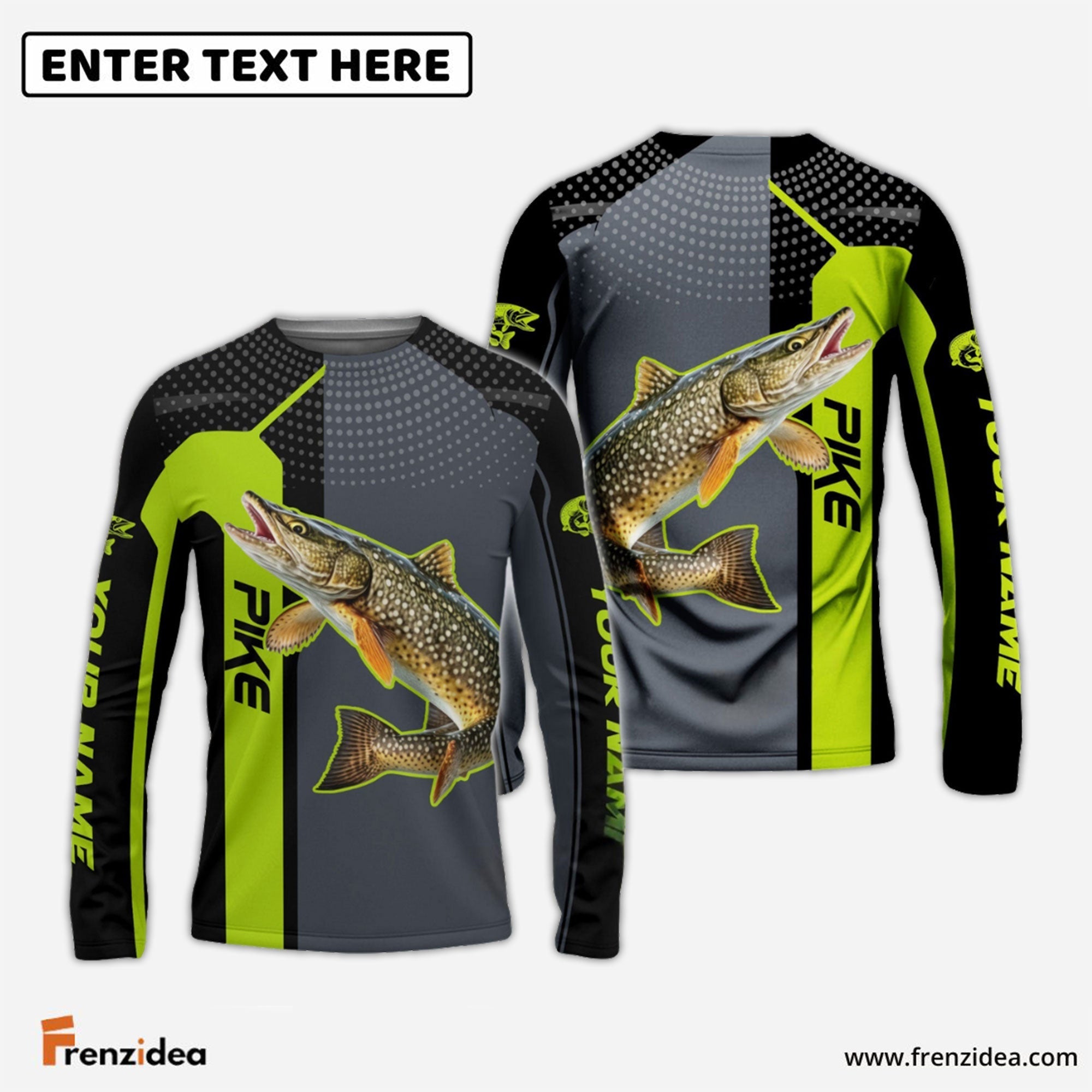 Frenzidea Personalized Pike Fishing Green Line Sport Jersey Fishing Shirts