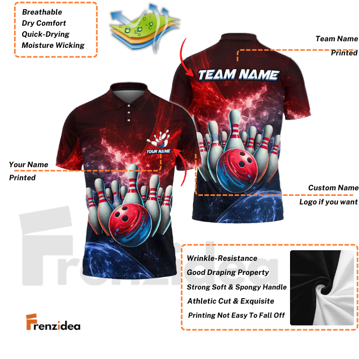Frenzidea Bowling And Pins Light Crash Customized Name 3D Shirt (4 Colors)