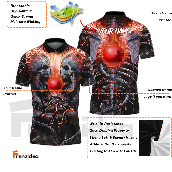Frenzidea Bowling Ball Skull Personalized Name Team Name 3D Shirt (4 Colors)