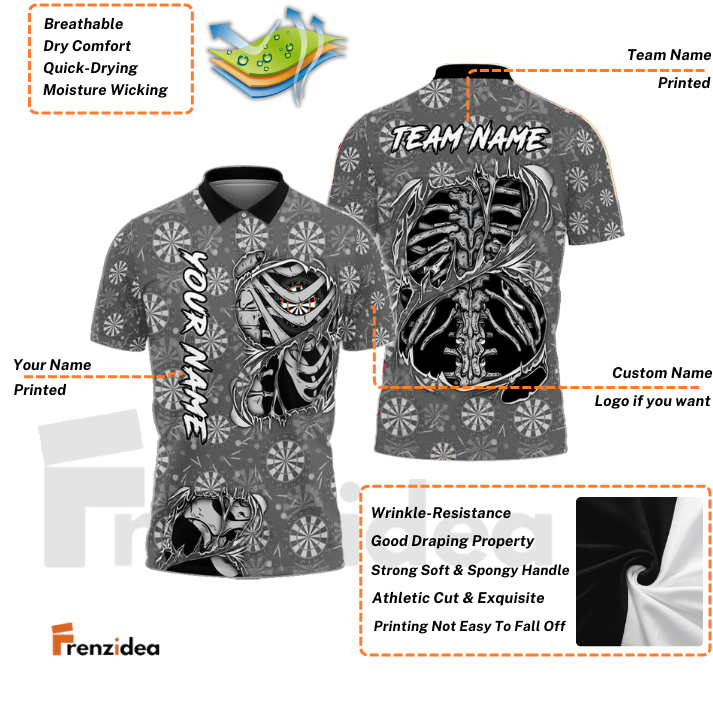 Frenzidea Darts Skeleton Bone Personalized Shirt (2 Colors)